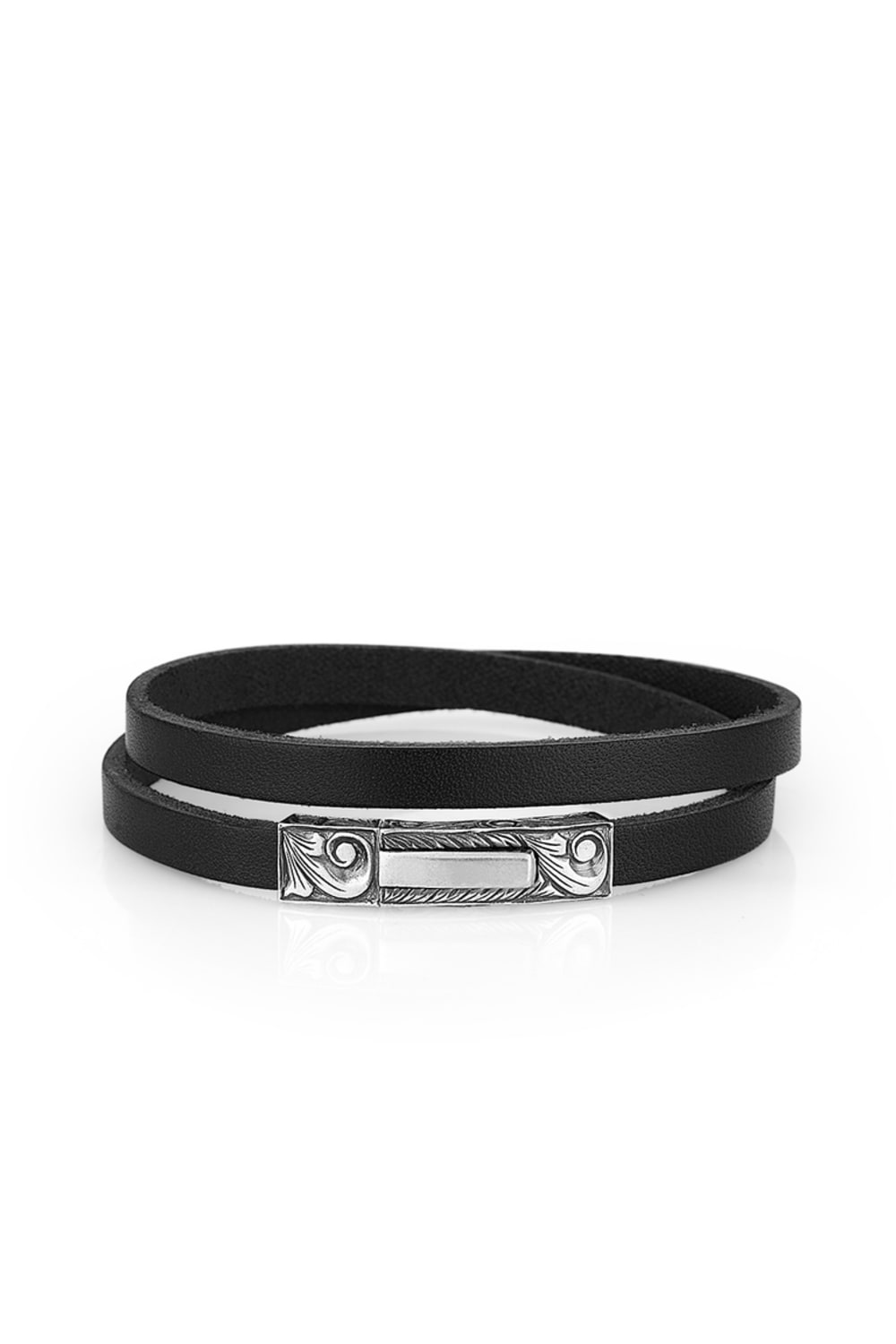 Melon-Silver Cord Leather Siyah 925 Ayar Gümüş Bileklik-Bileklik-1-Milagron.com