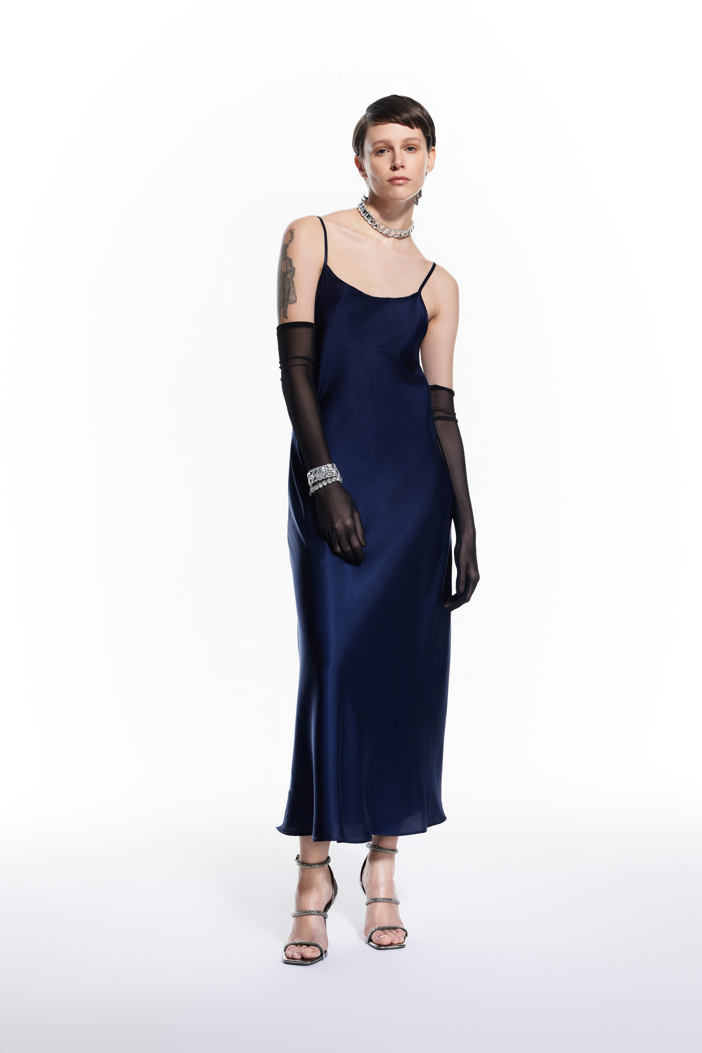 Dian Silk Nightdress Navy Blue