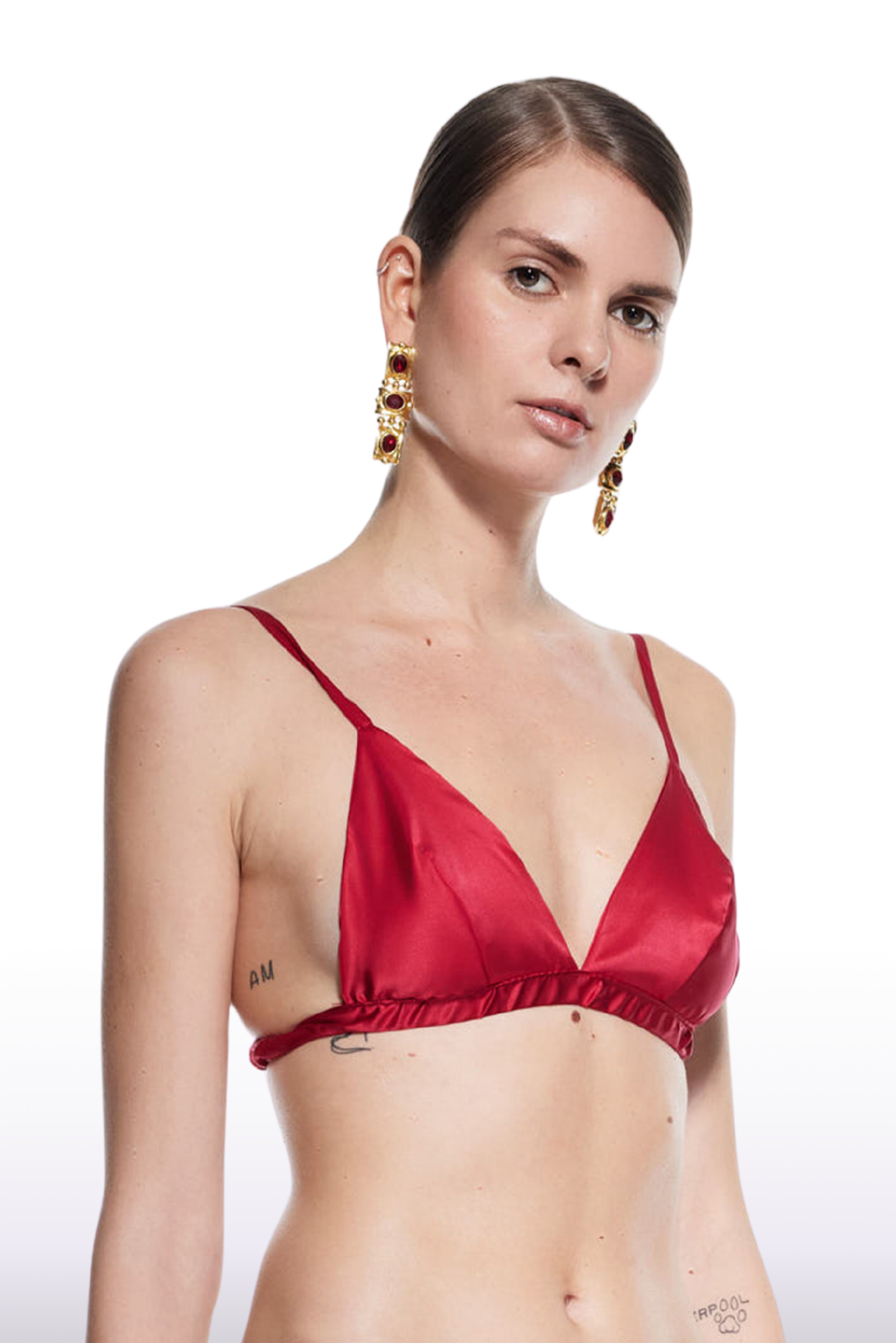 Triangle Silk Bra Red - 1