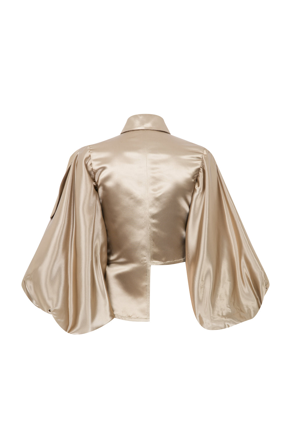Avant-garde Balon Kollu Bej İpek Amerikan Saten Asimetrik Gömlek - 2