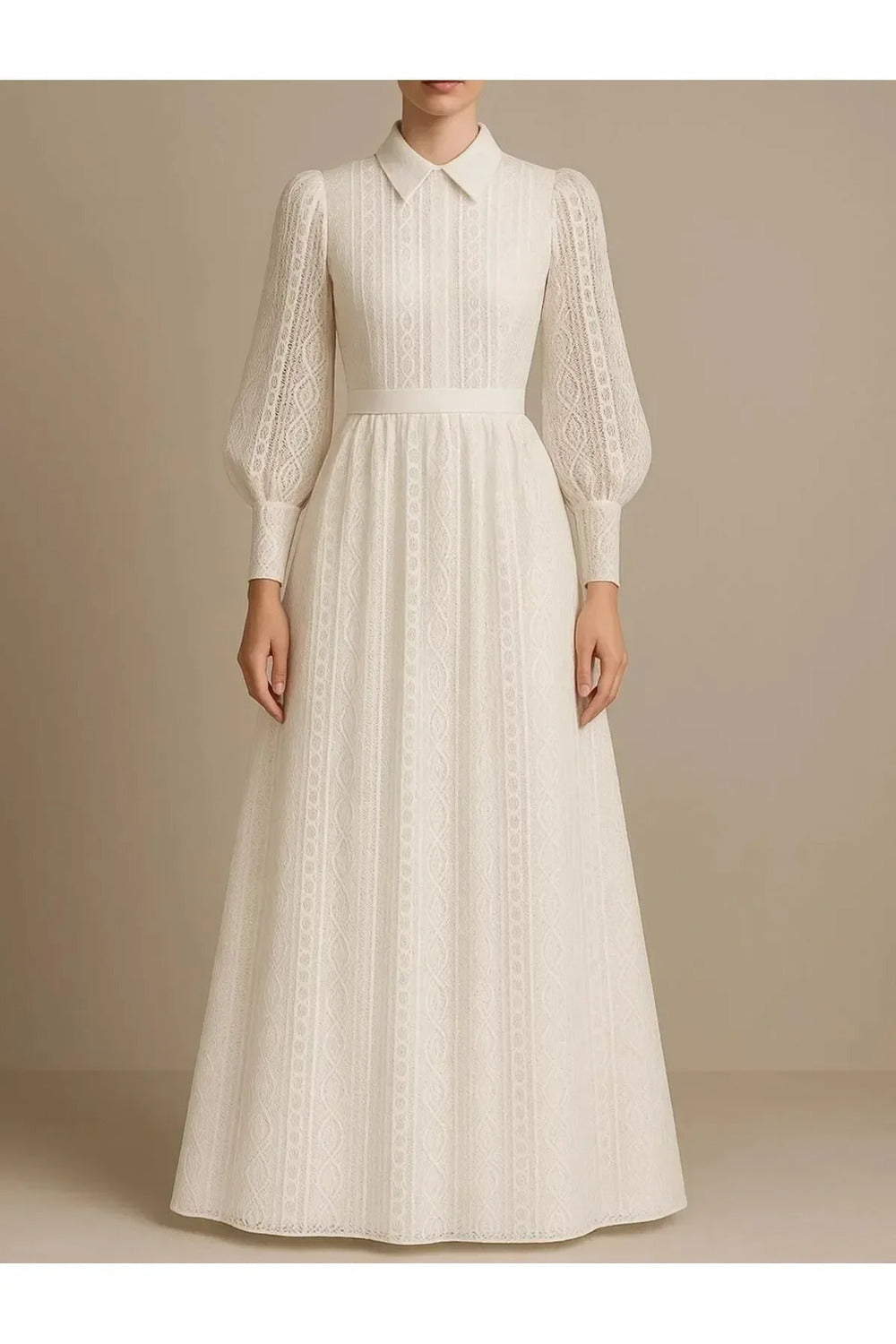 Beyaz Şeritli Dantel Kaplamalı Amerikan Saten Maxi Şık Gömlek Elbise - 0