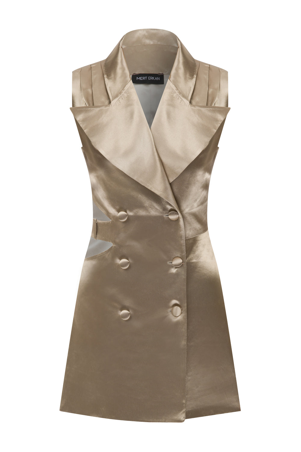 Cut-out Detaylı & Kruvaze Kapamalı Saten Mini Ceket Elbise - 0