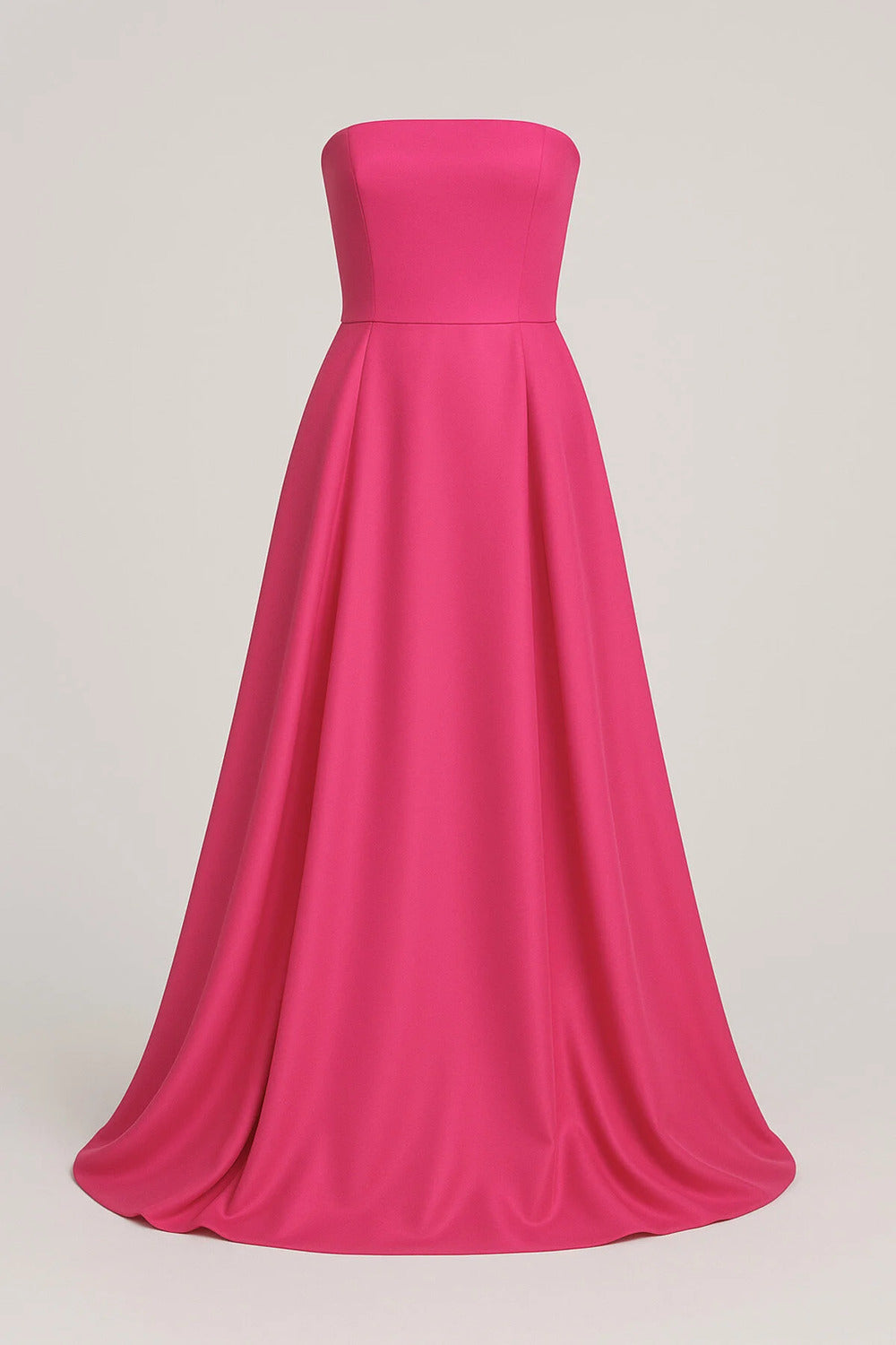 Fuşya Mat Saten Şık Maxi Straplez Elbise - 1