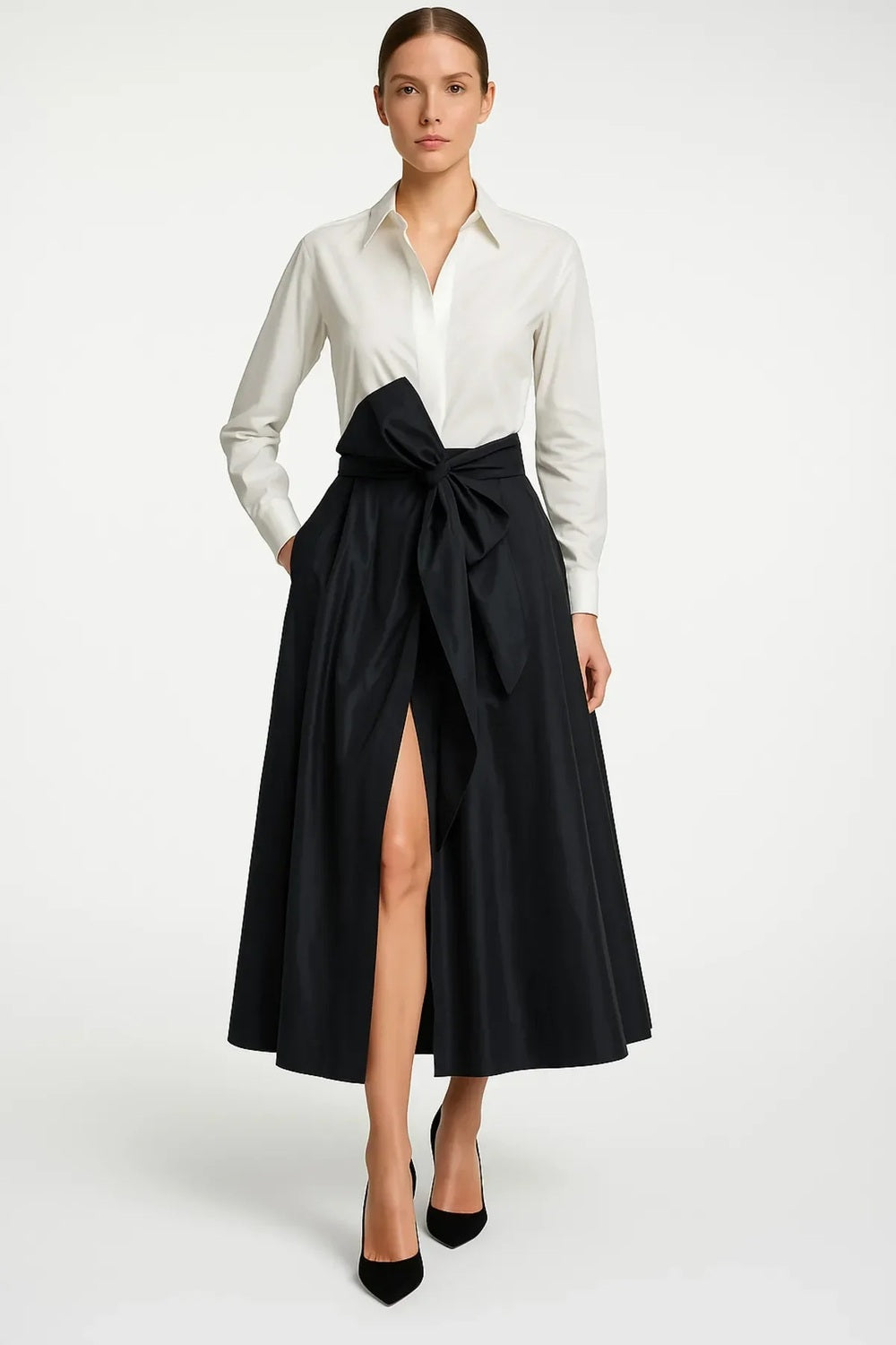 Gömleği Amerikan Saten & Etek Kısmı Tafta Midi Boy Gömlek Elbise - 0