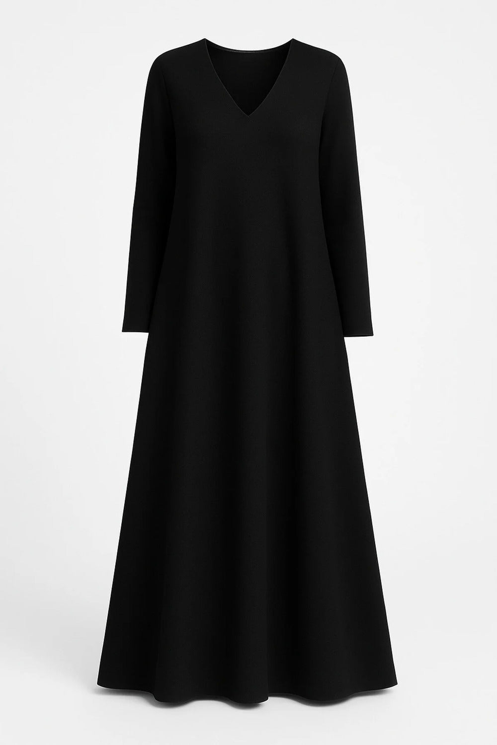 V-yakalı & Astarlı Oversize Maxi Krep Şık Abaya Elbise - 1