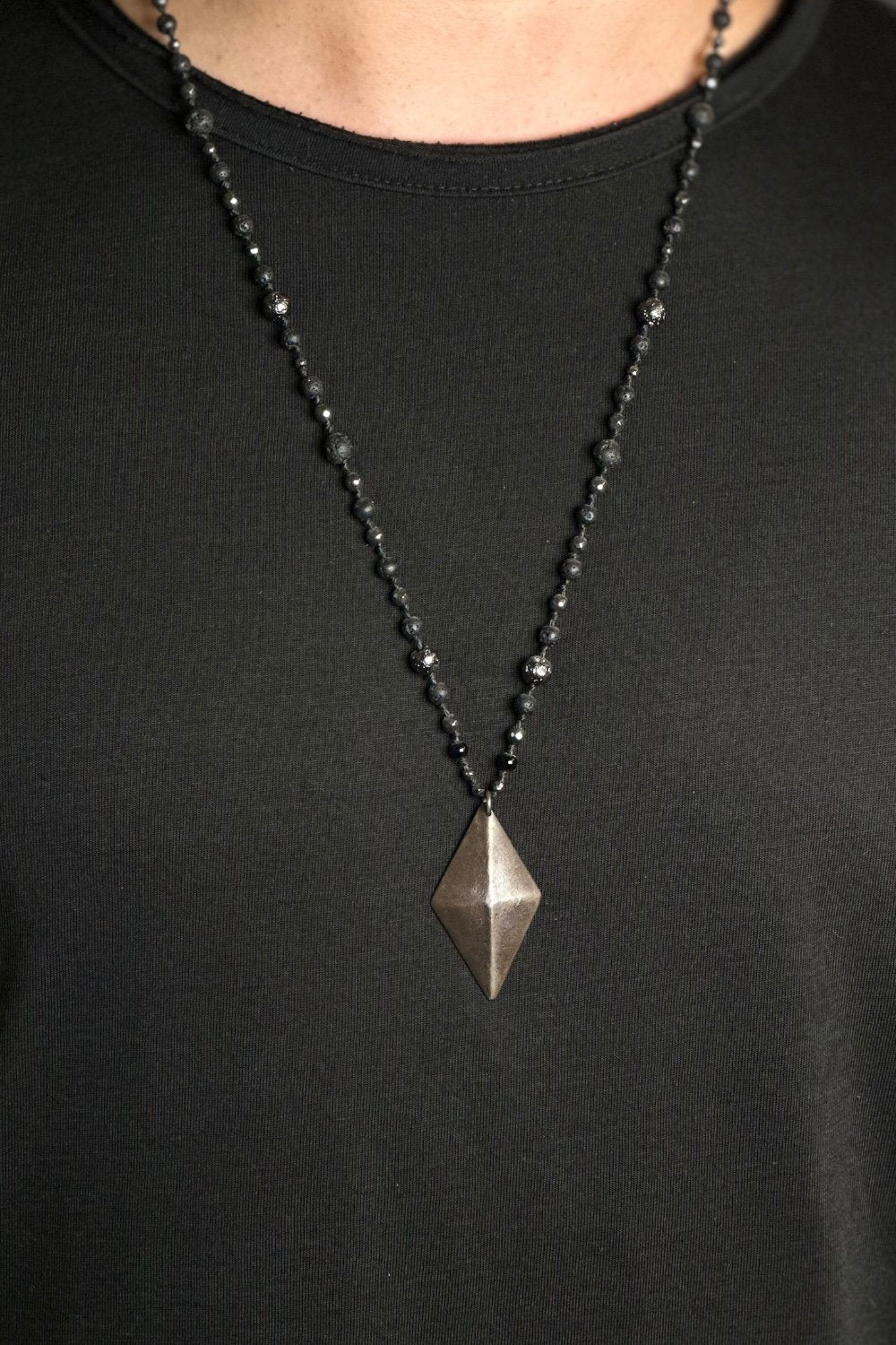 Mey Atelier-Barlas – Siyah Hematit Lava Antika Bronz Uçlu Unisex Kolye-Kolye-2-Milagron.com