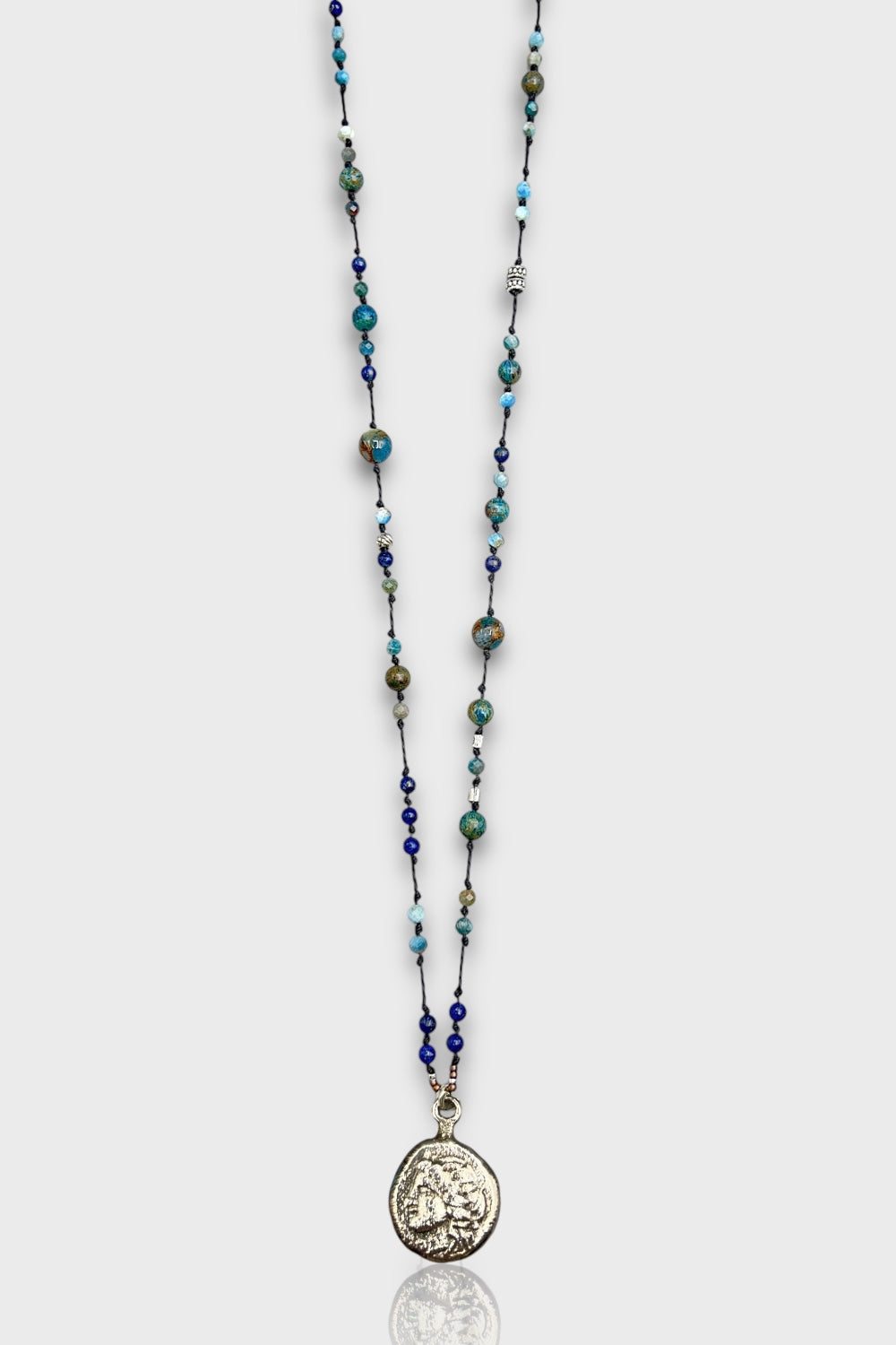 Mey Atelier-Fairytale - Aquamarin Lapis Kyanit Antika Gümüş Kaplama Roma Parası Unisex Kolye-Kolye-1-Milagron.com