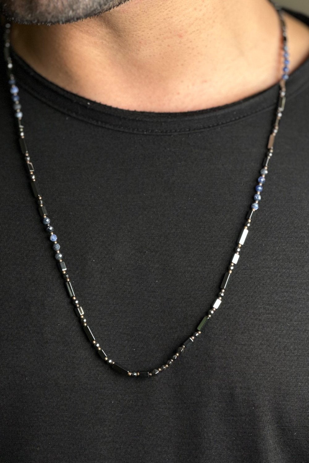 Mey Atelier-Hemla – Faset Kesim Lapis Siyah Hematit Uçsuz Unisex Kolye-Kolye-3-Milagron.com