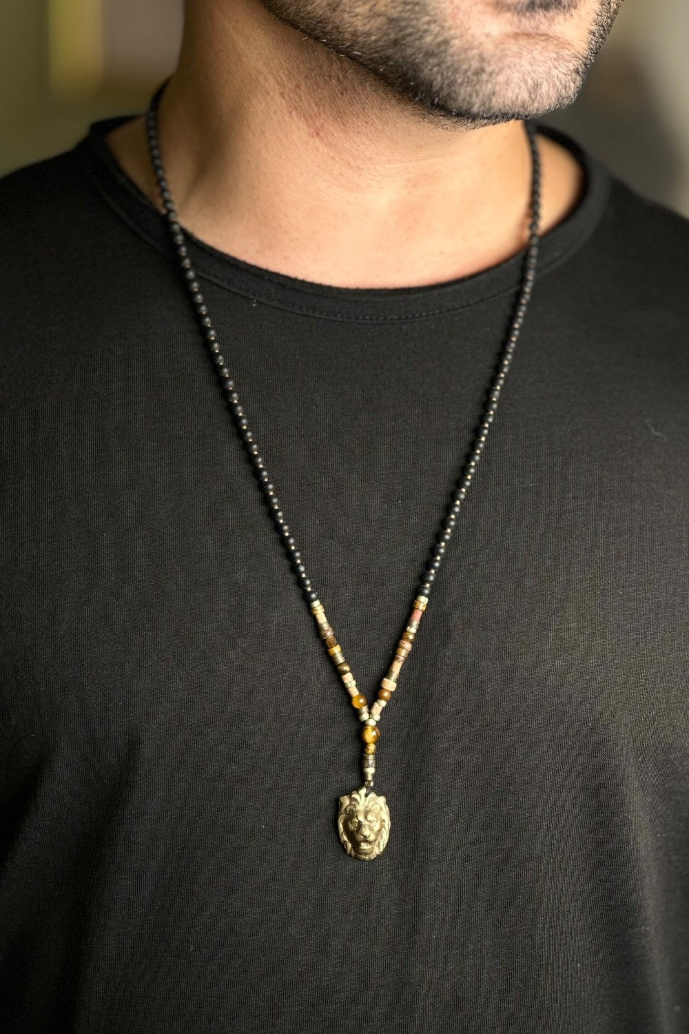 Mey Atelier-King Leo – Antika Aslan Figürlü Onyx Tiger Eye Unisex Kolye-Kolye-4-Milagron.com