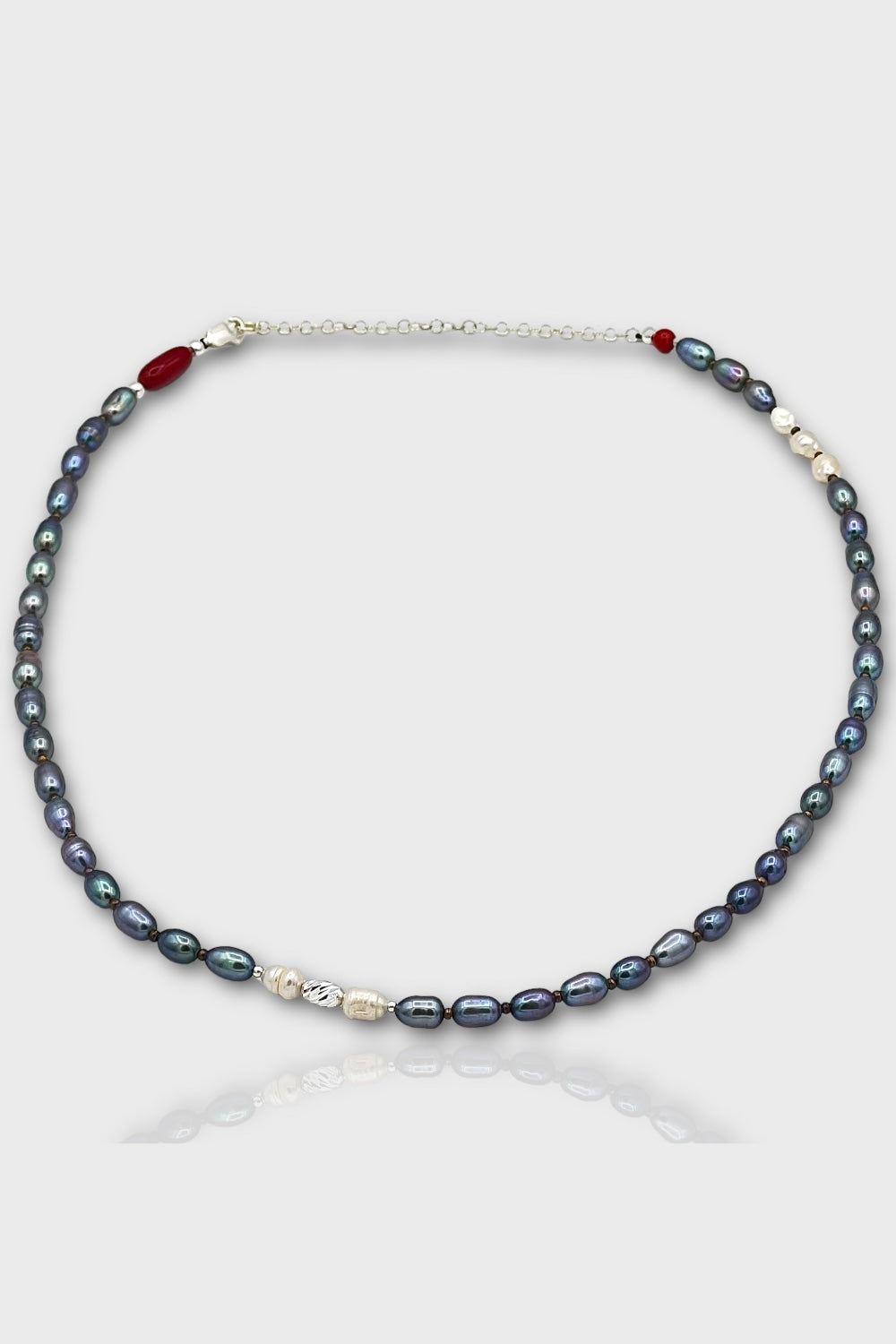 Mey Atelier-Royal Black –coral Silver Black Pearl Unisex Necklace-Kolye-1-Milagron.com