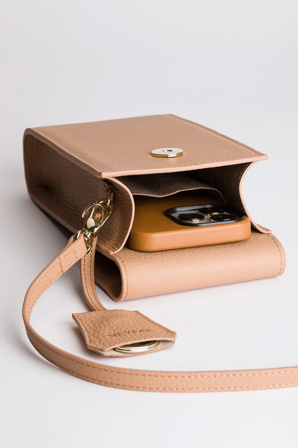 Meyfar-Bej Deri Kartlık - Telefon Bölmeli Çanta-Omuz Çantası-3-Milagron.com