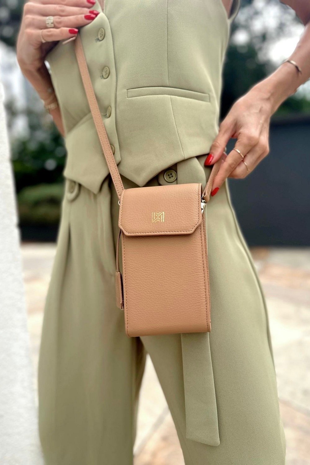 Meyfar-Bej Deri Kartlık - Telefon Bölmeli Çanta-Omuz Çantası-4-Milagron.com