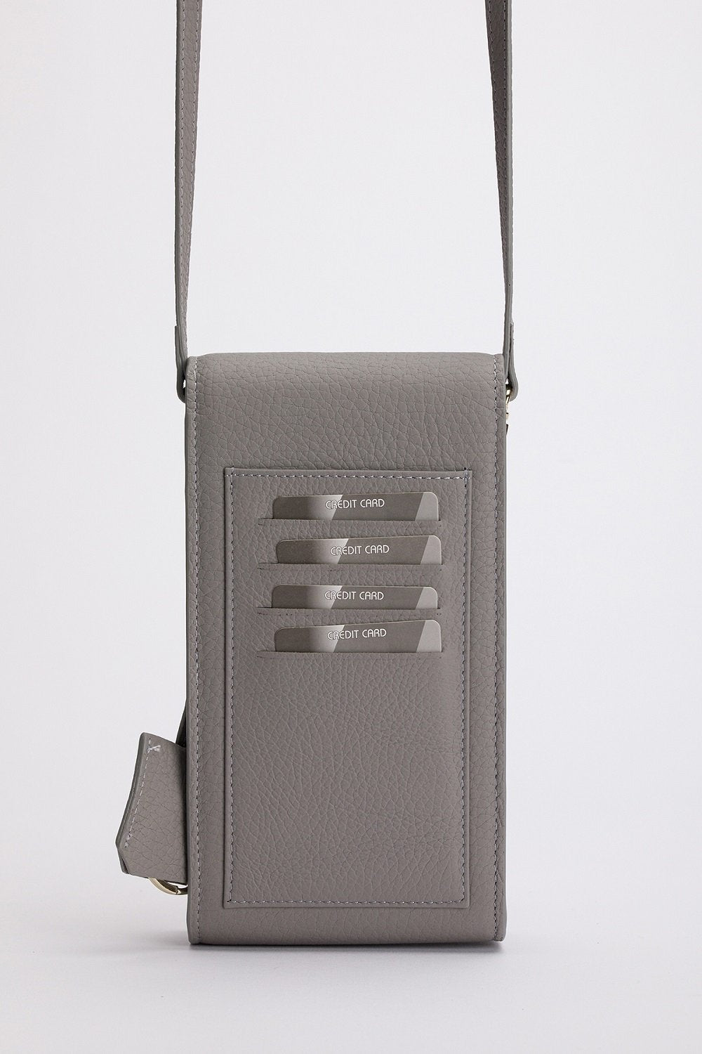 Meyfar-Gri Deri Kartlık - Telefon Bölmeli Çanta-Omuz Çantası-2-Milagron.com