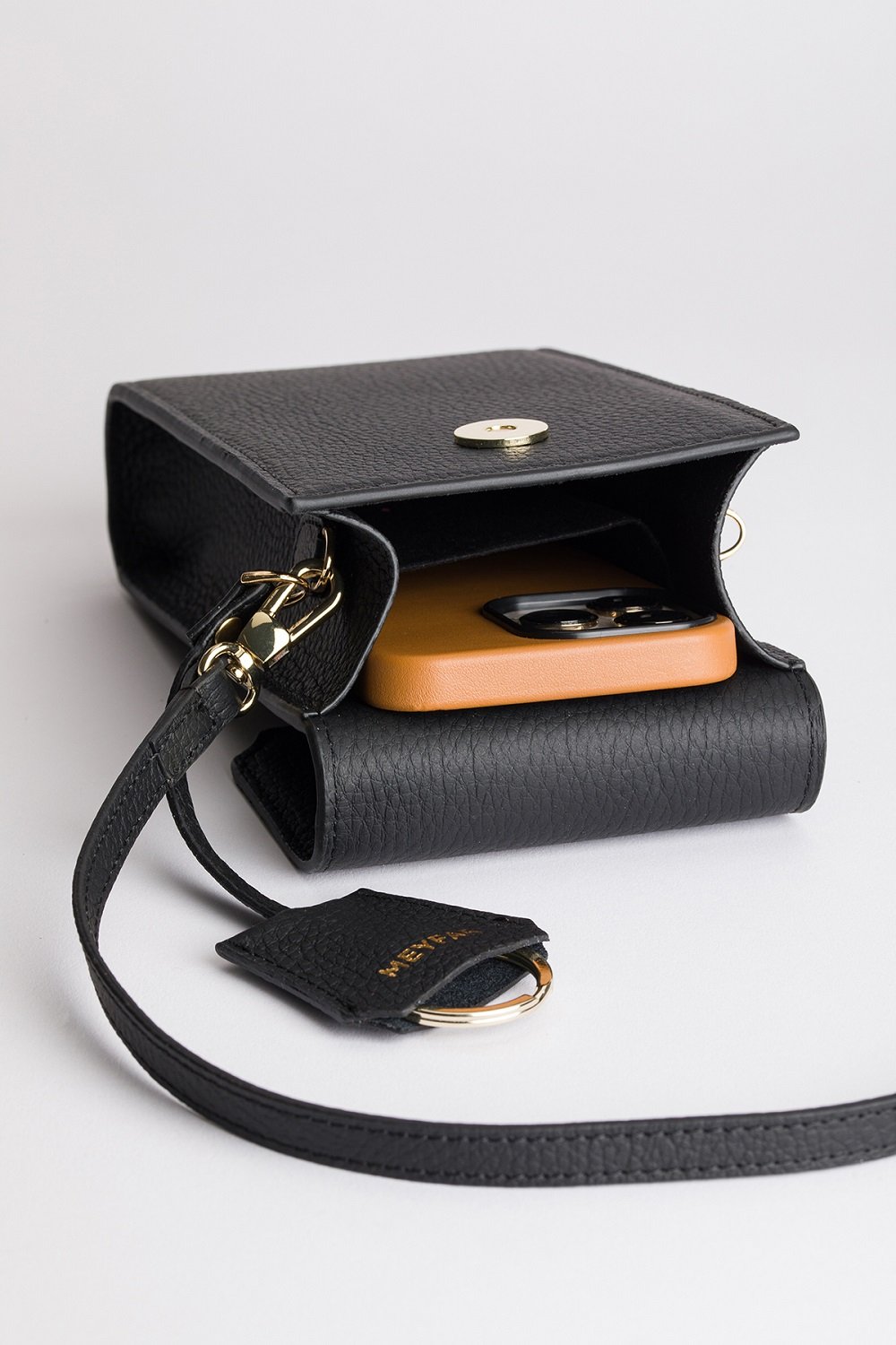 Meyfar-Siyah Deri Kartlık - Telefon Bölmeli Çanta-Omuz Çantası-3-Milagron.com