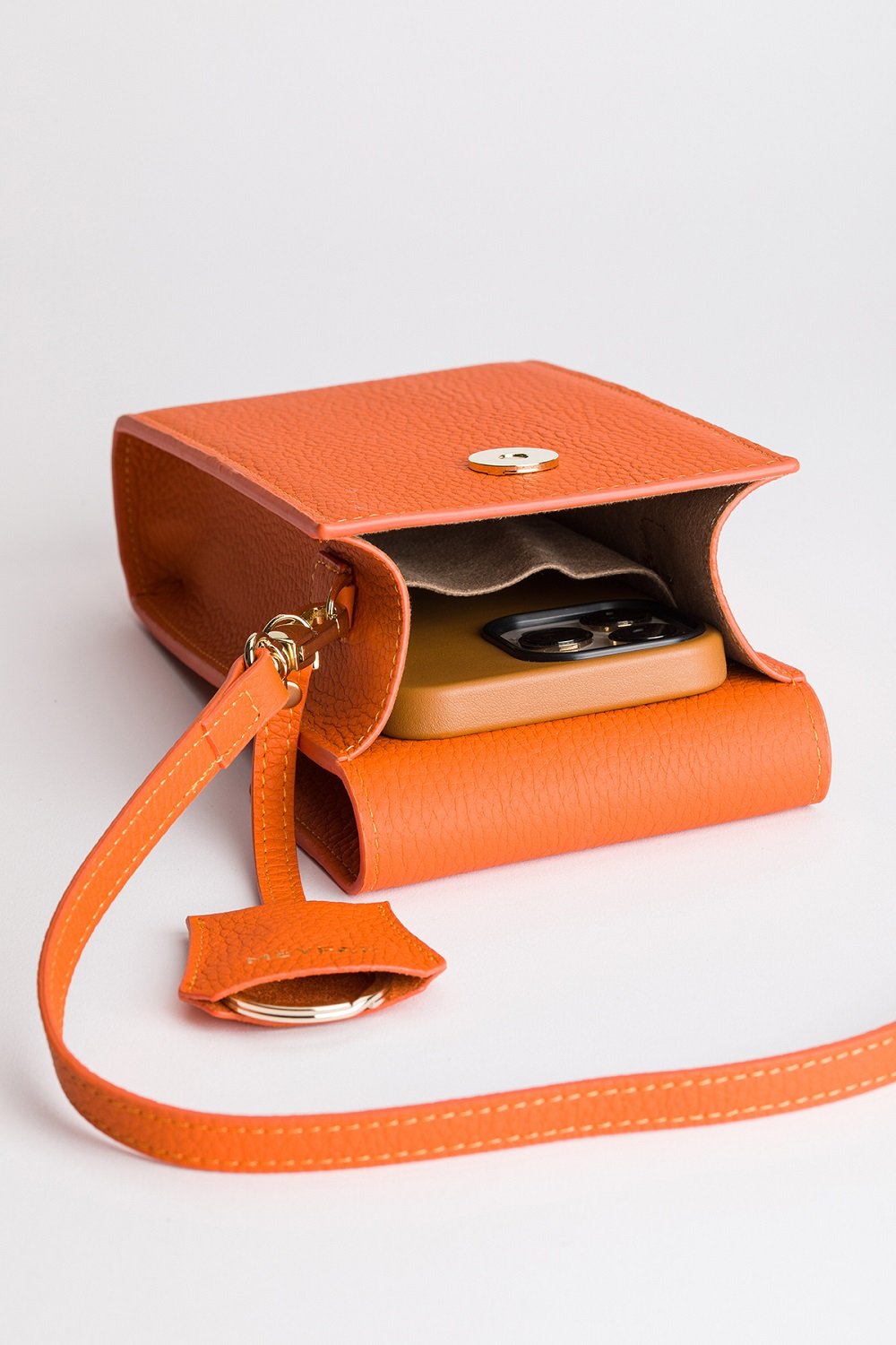 Meyfar-Turuncu Deri Kartlık - Telefon Bölmeli Çanta-Omuz Çantası-3-Milagron.com