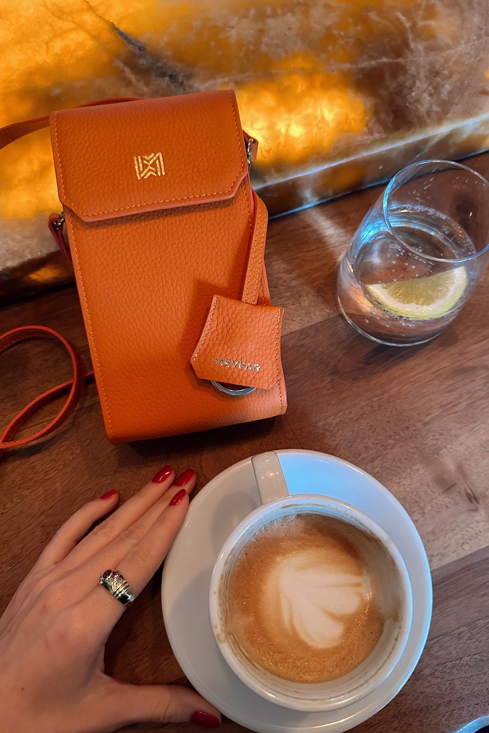 Meyfar-Turuncu Deri Kartlık - Telefon Bölmeli Çanta-Omuz Çantası-5-Milagron.com