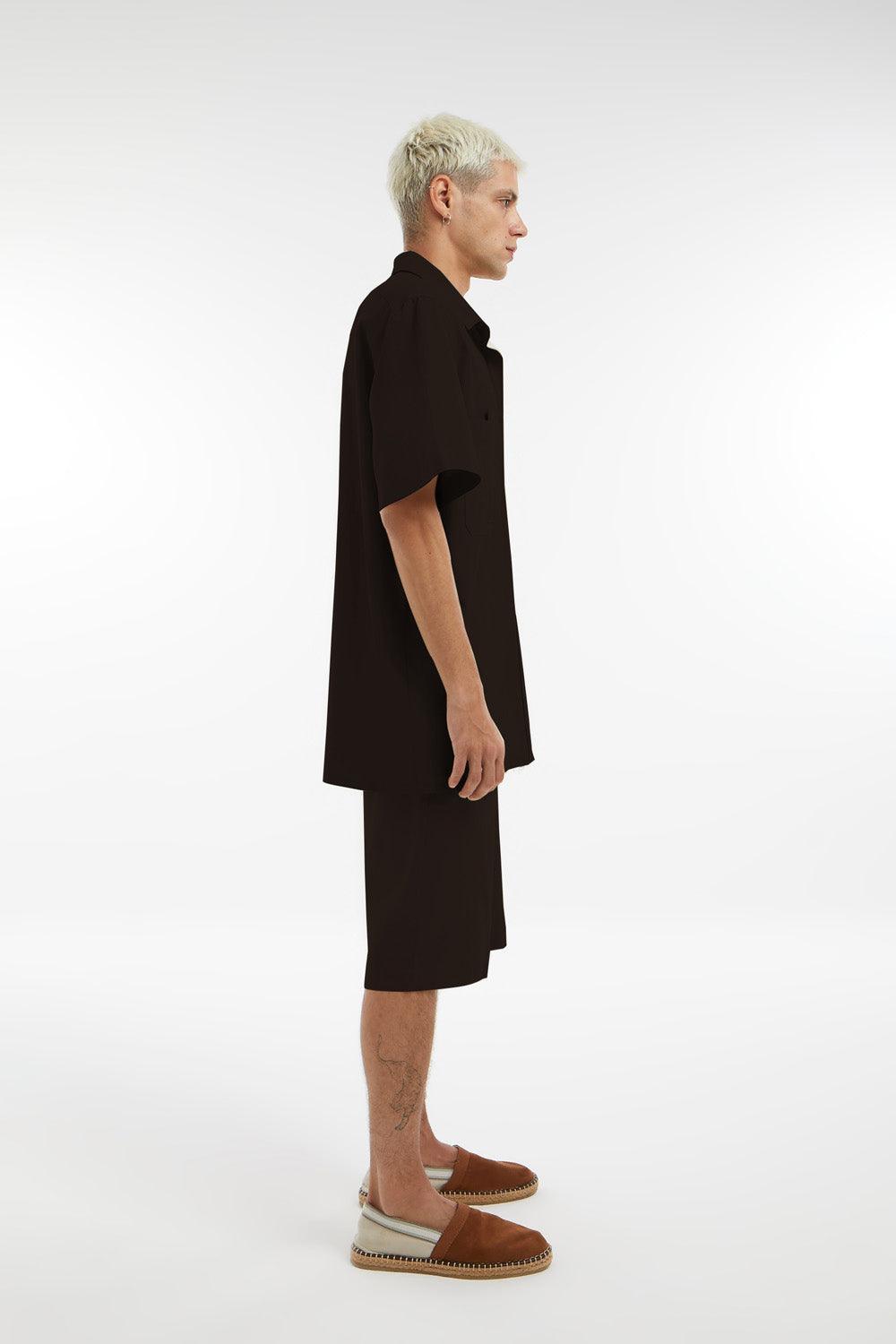 Midground-Kısa Kollu Asitmetrik Keten Gömlek-Gömlek-2-Milagron.com