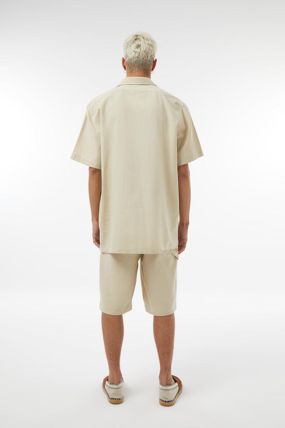 Midground-Kısa Kollu Asitmetrik Keten Gömlek-Gömlek-3-Milagron.com