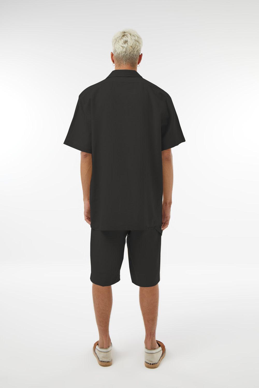 Midground-Kısa Kollu Asitmetrik Keten Gömlek-Gömlek-4-Milagron.com