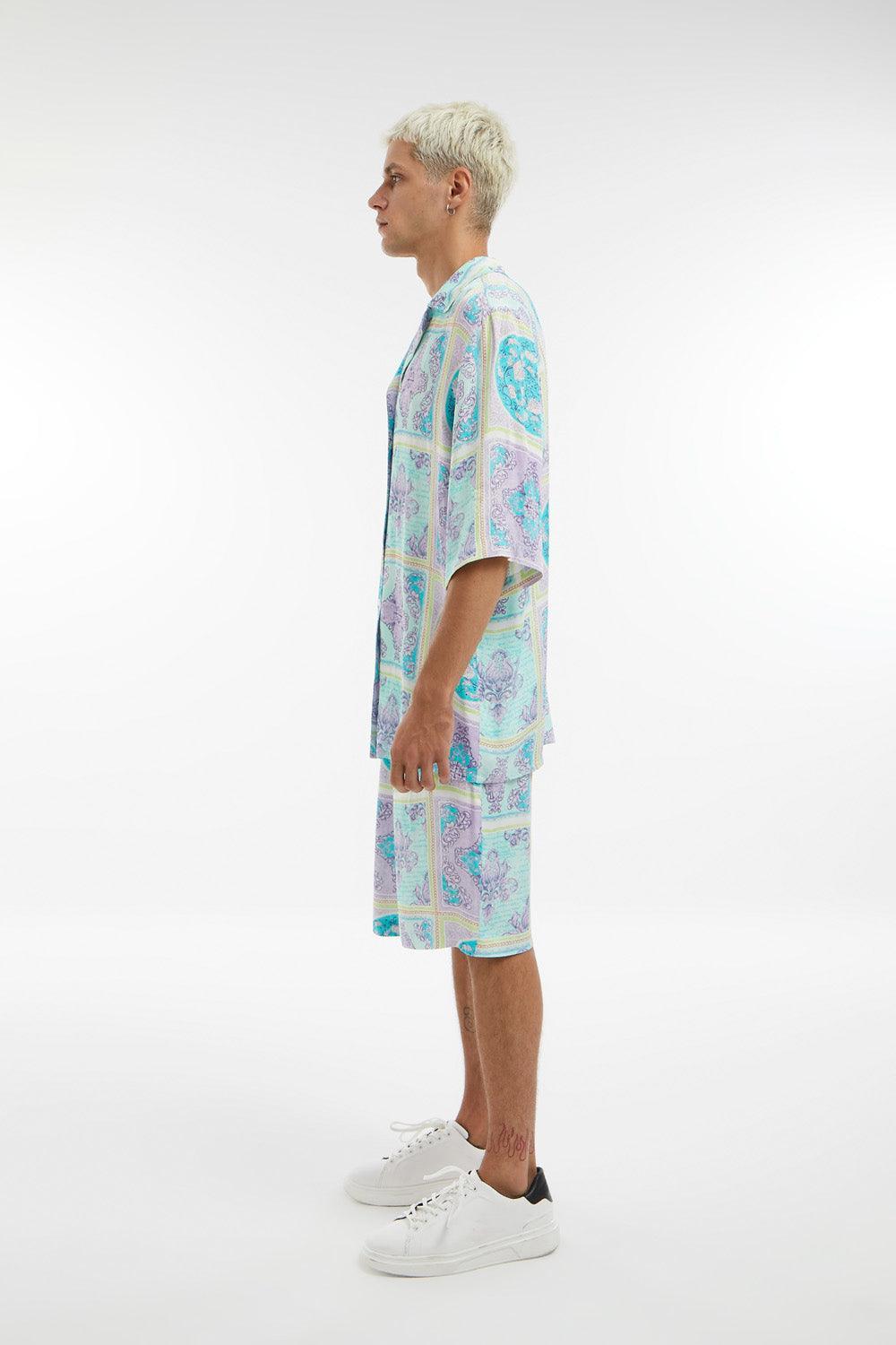 Midground-Kısa Kollu Baskılı Saten Gömlek-Gömlek-4-Milagron.com