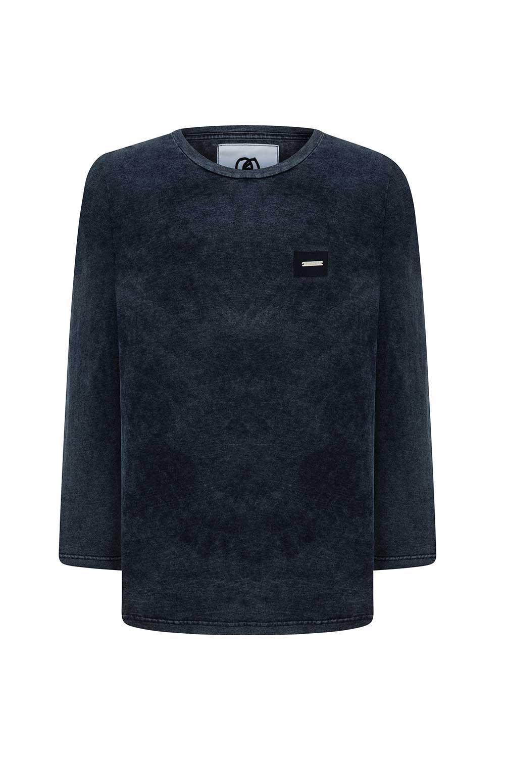 Midground-NITECALL- Drop# M137A -Long Sleeved Indigo Top-Sweatshirts & Hoodies-1-Milagron.com