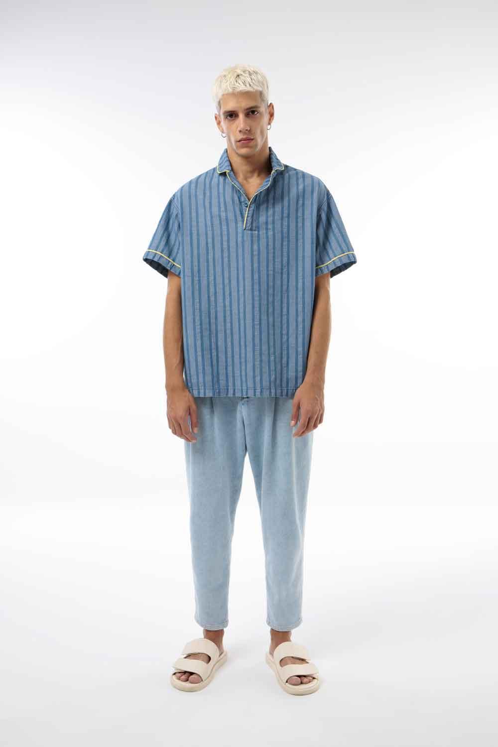 Midground-Polo Yaka Denim Gömlek-Gömlek-1-Milagron.com