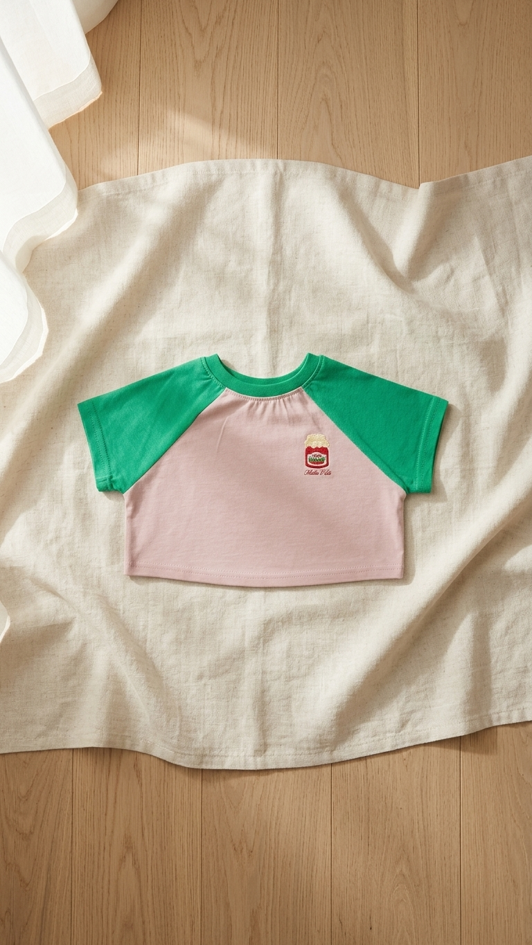 Jam Kontrast Detaylı Kız Çocuk Oversize Crop Tişört - 3
