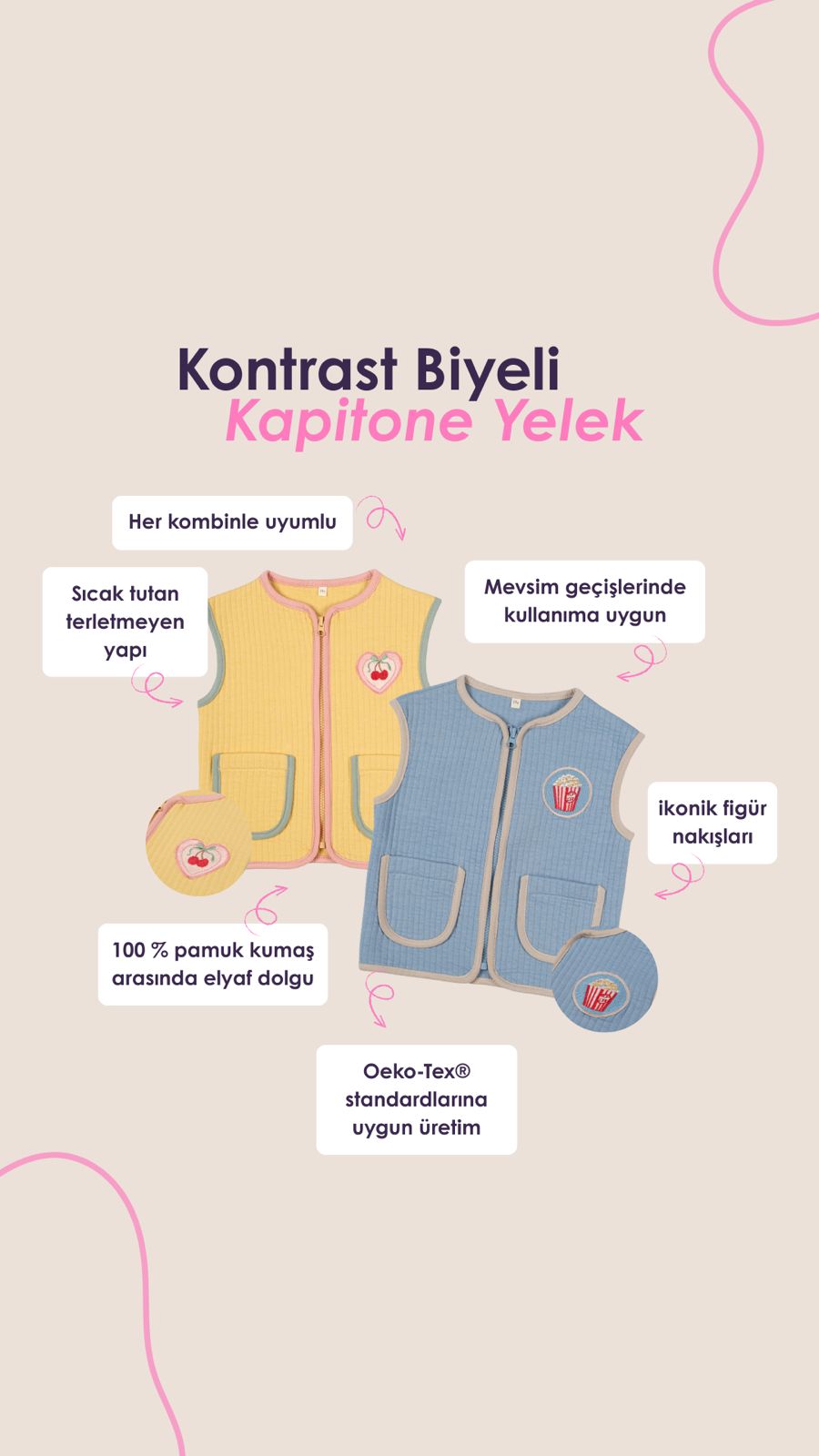 Kontrast Biyeli Kapitone Yelek - 3