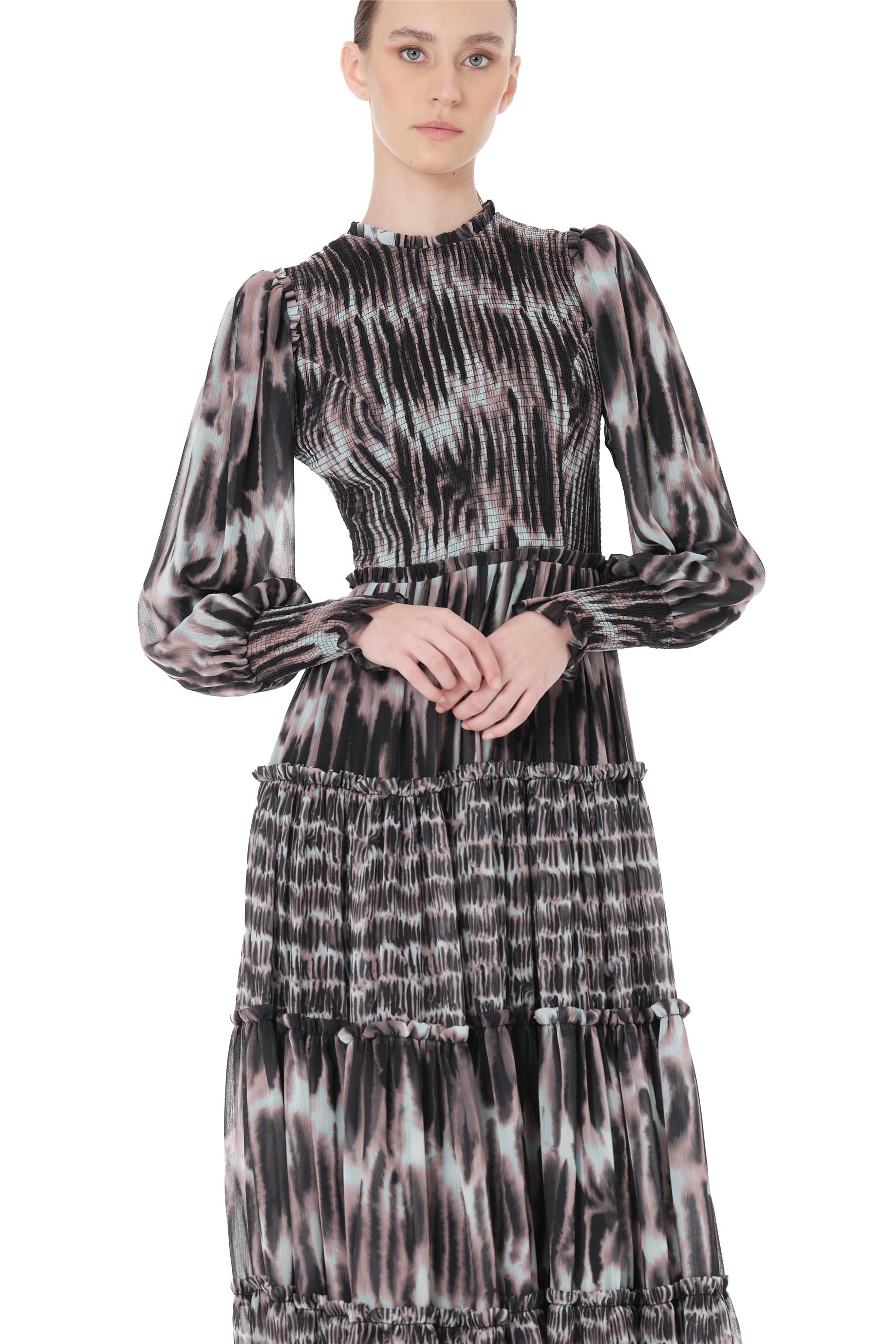 Miha-Bati̇k Desenli̇ Uzun Elbi̇se-Elbise-4-Milagron.com