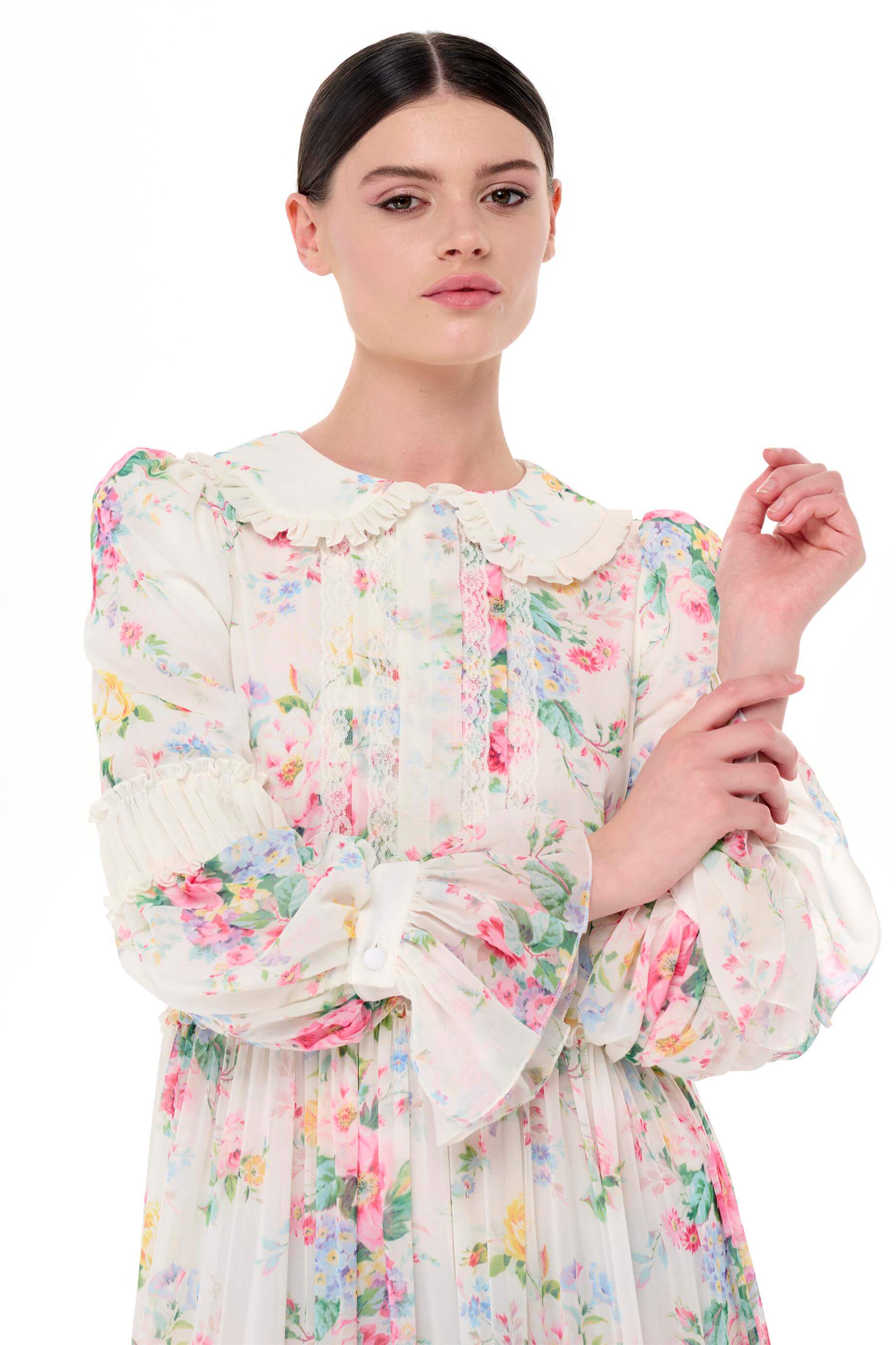 Miha-Bebe Yaka Büzgü Detaylı Elbi̇se-Elbise-4-Milagron.com