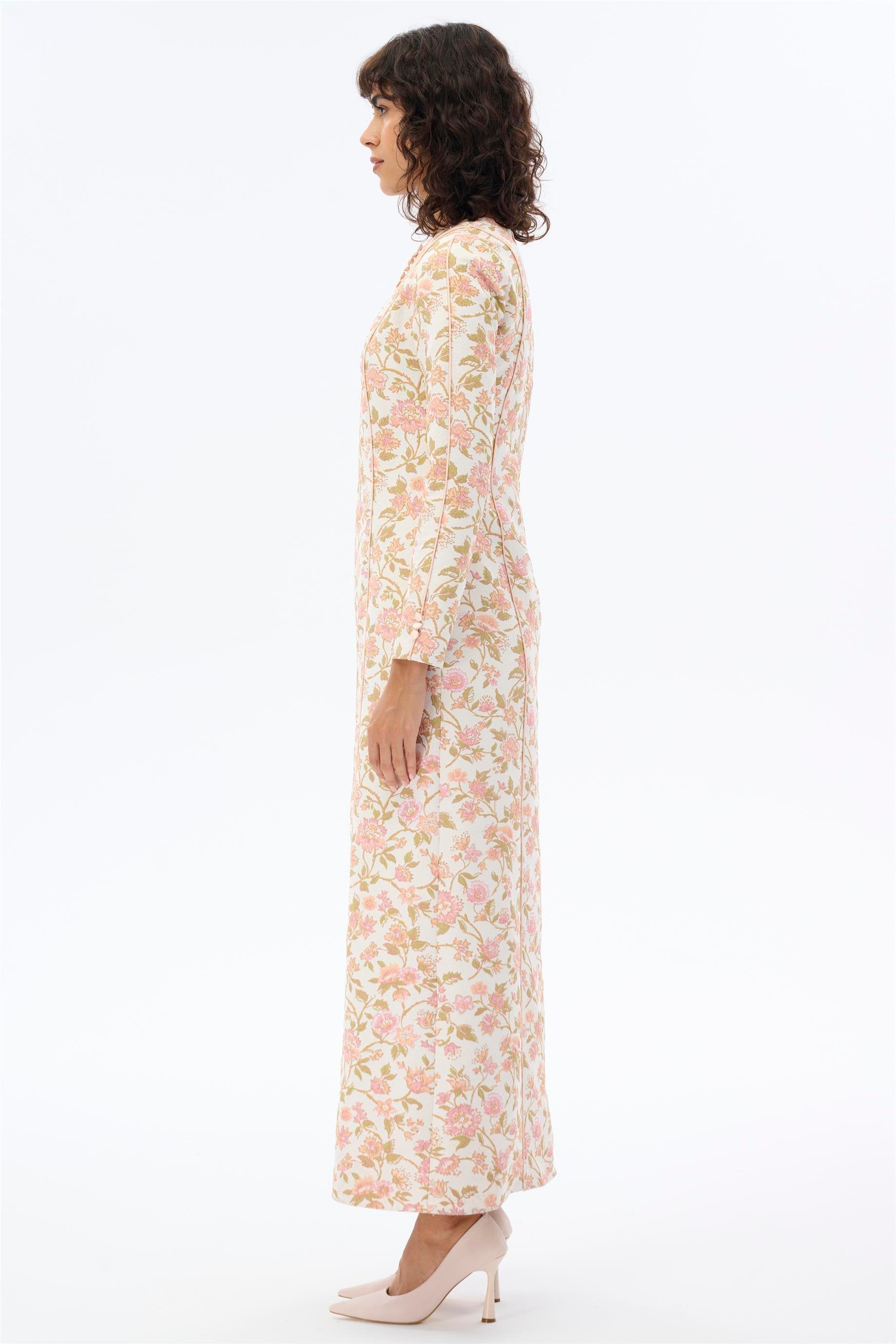 Miha-Çi̇çek Desenli Brokar Elbi̇se-Elbise-4-Milagron.com