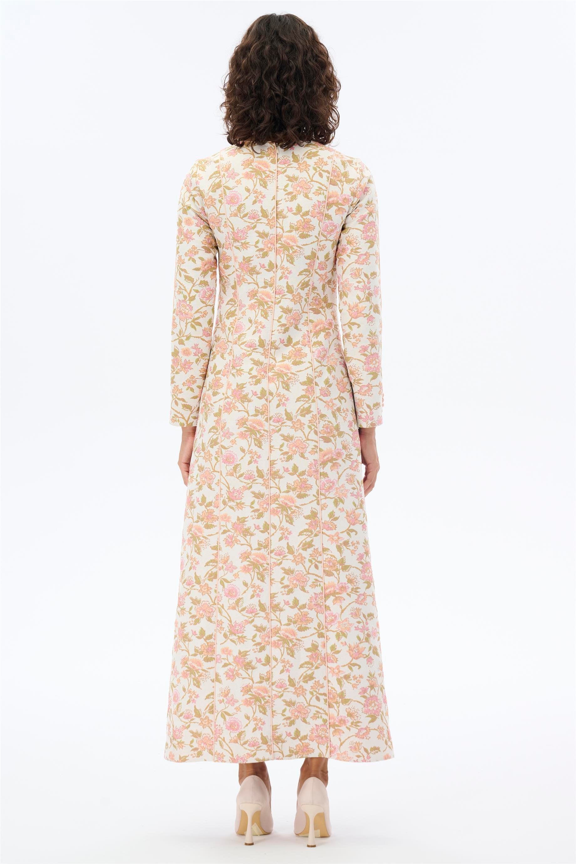 Miha-Çi̇çek Desenli Brokar Elbi̇se-Elbise-5-Milagron.com