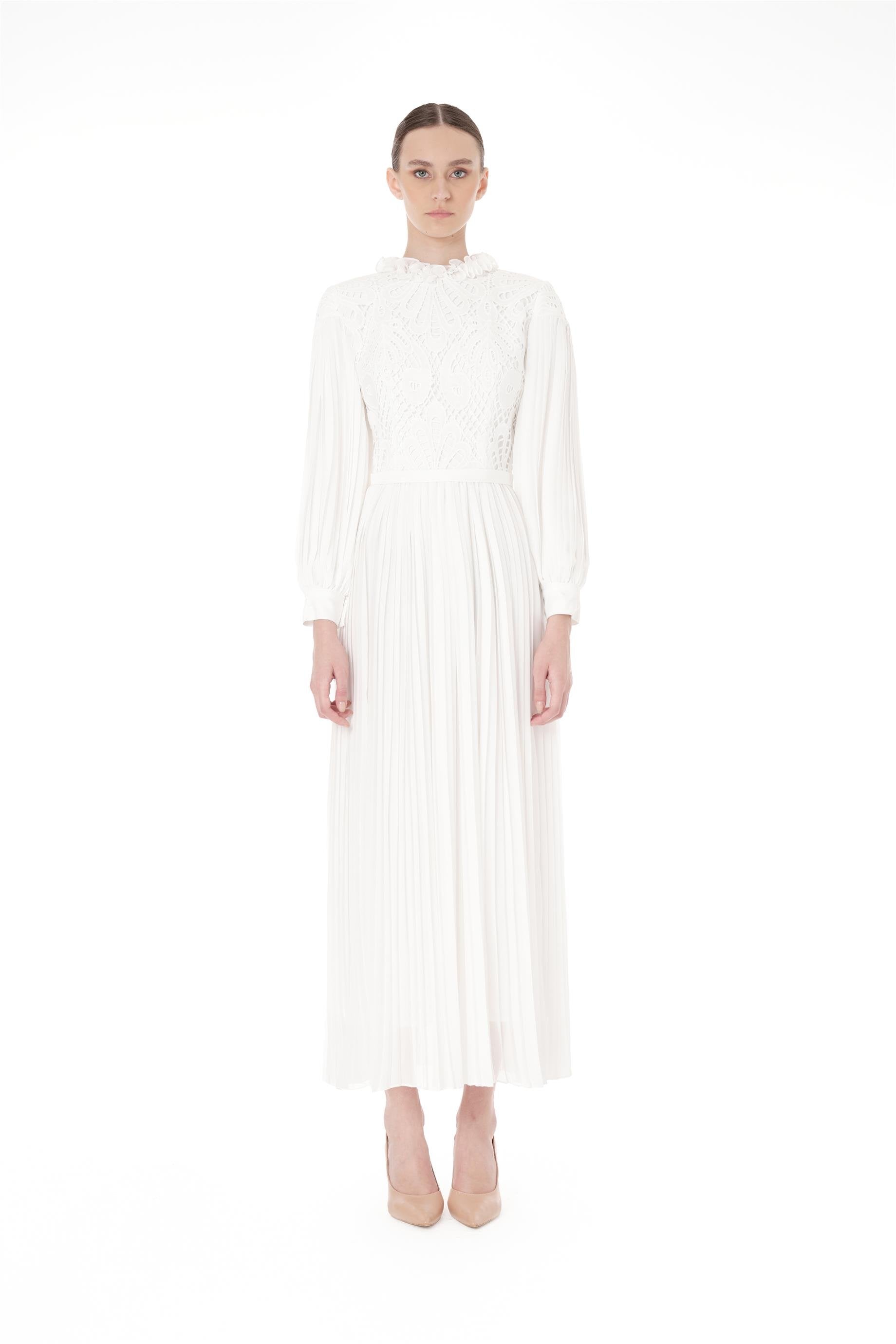 Miha-Dantel Garni̇ Pli̇seli̇ Uzun Elbi̇se-Elbise-1-Milagron.com