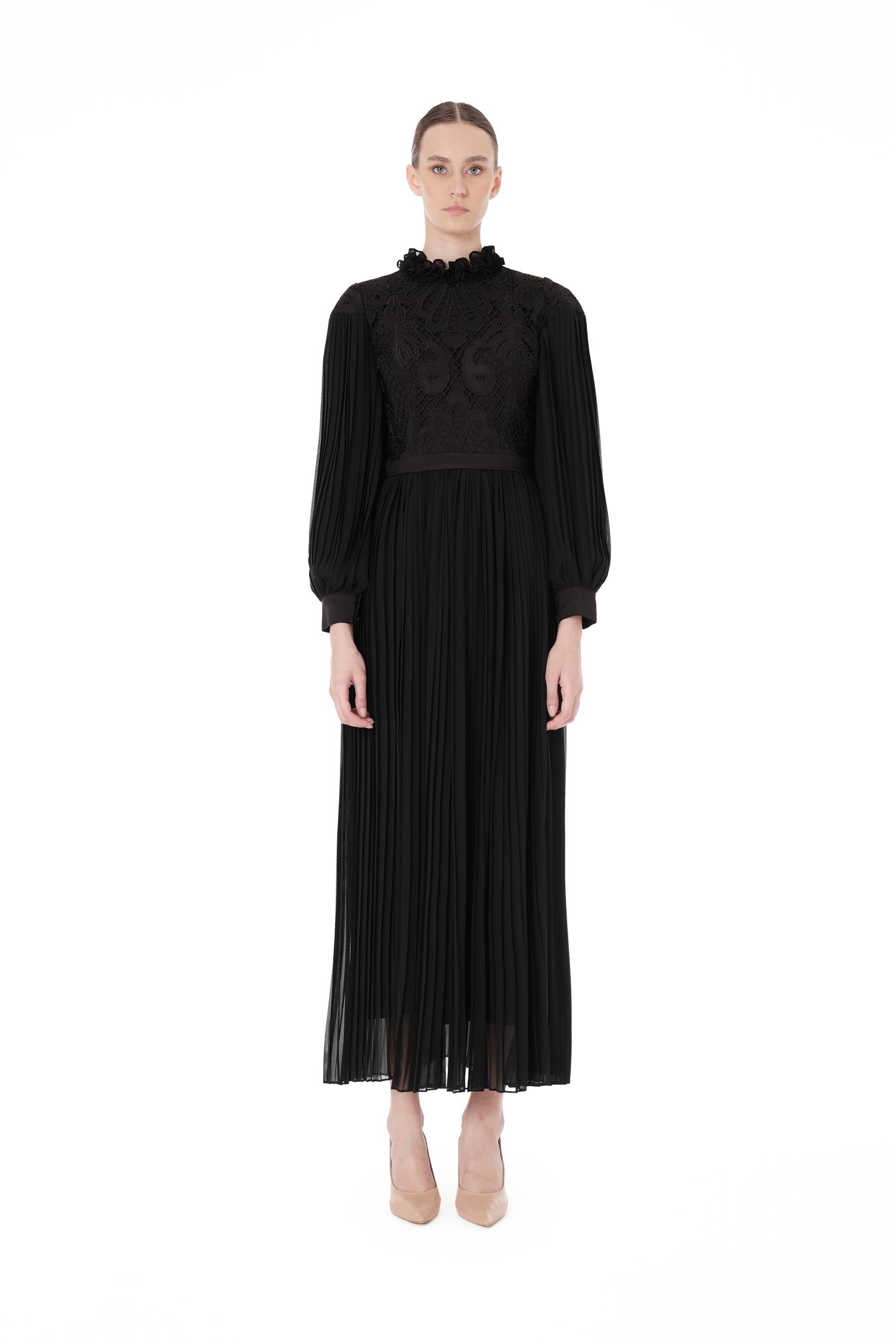 Miha-Dantel Garni̇ Pli̇seli̇ Uzun Elbi̇se-Elbise-4-Milagron.com