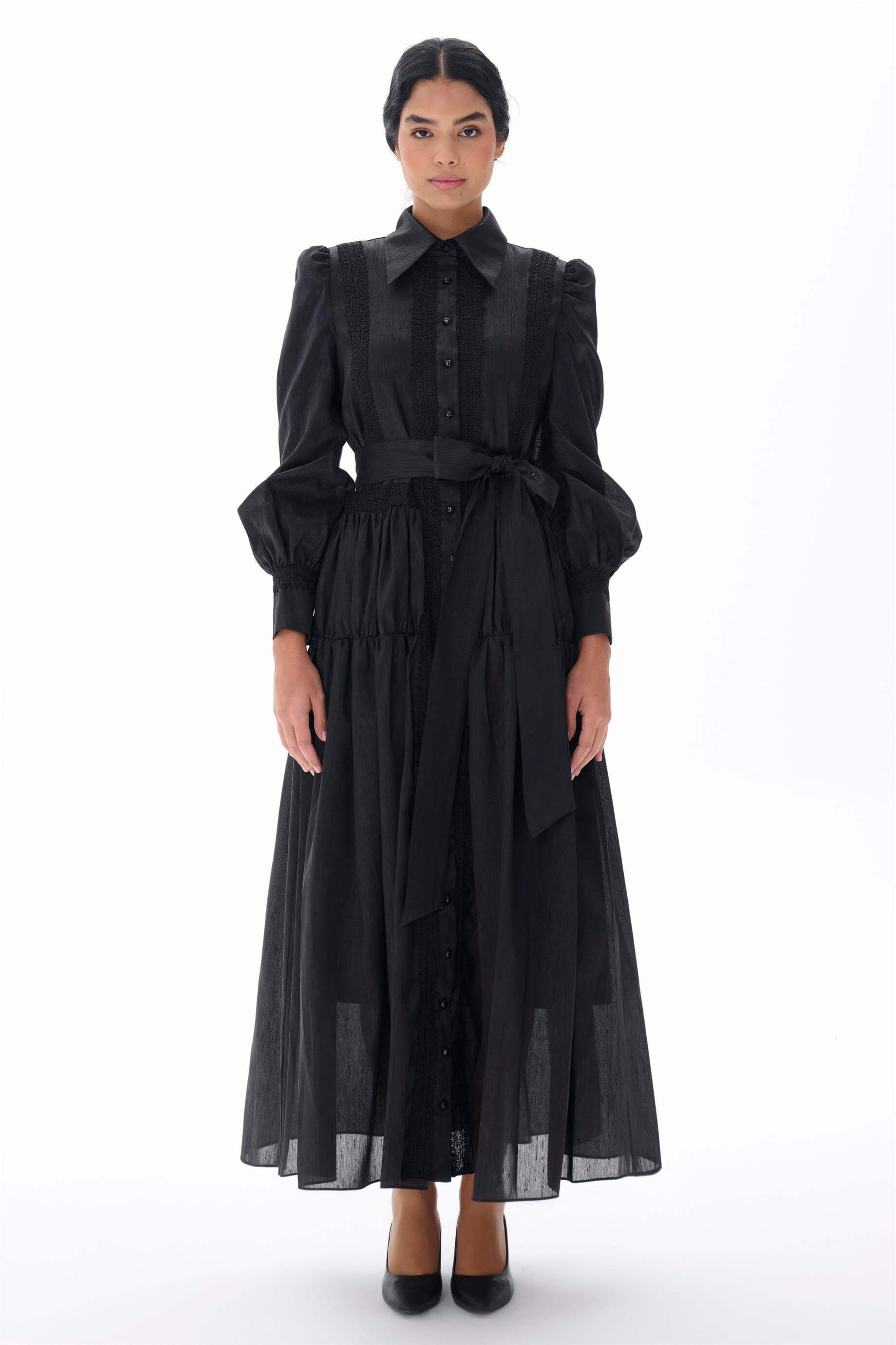 Miha-Dantel Şeri̇t Detaylı Tafta Elbi̇se-Elbise-1-Milagron.com