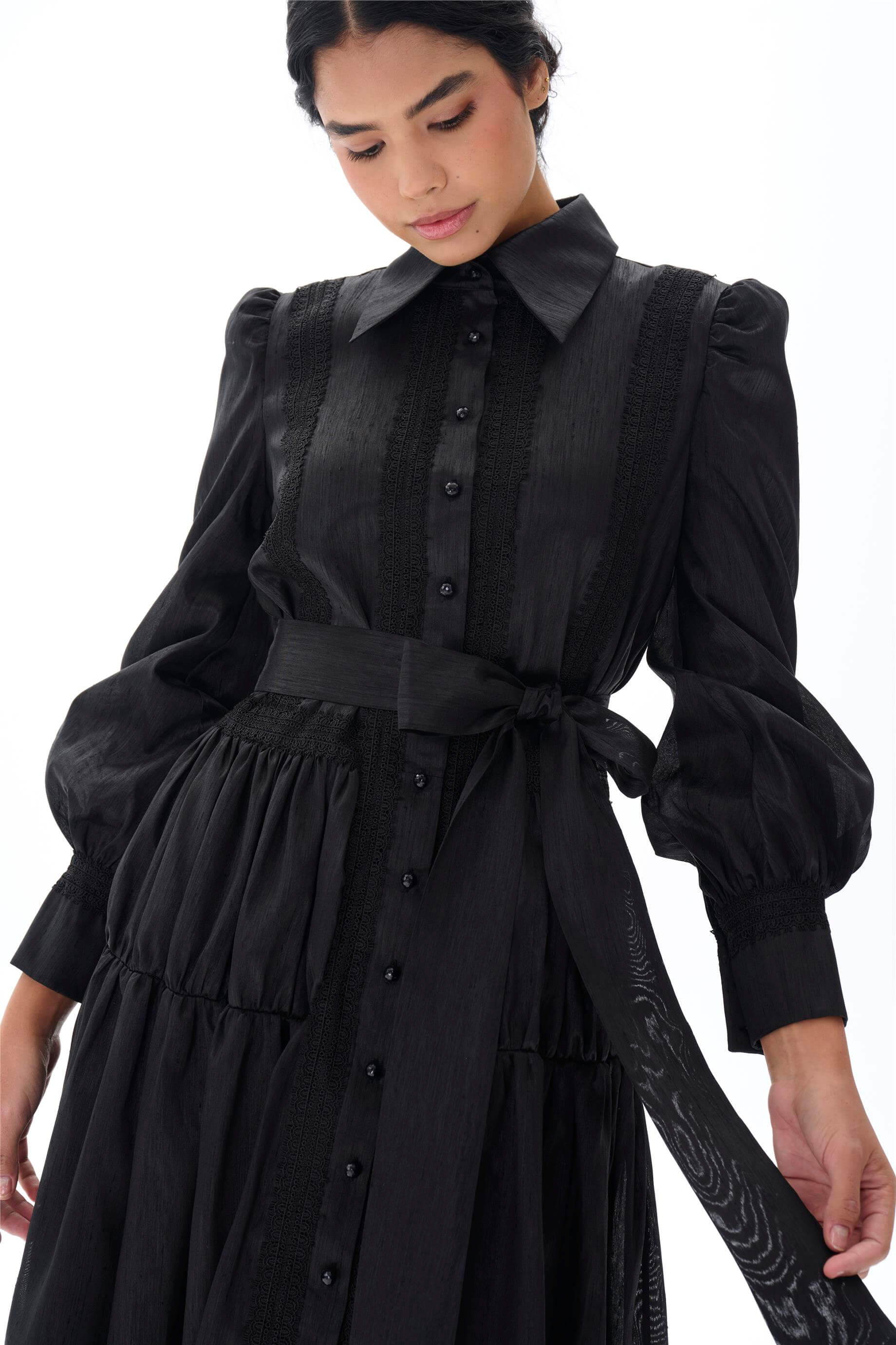 Miha-Dantel Şeri̇t Detaylı Tafta Elbi̇se-Elbise-4-Milagron.com