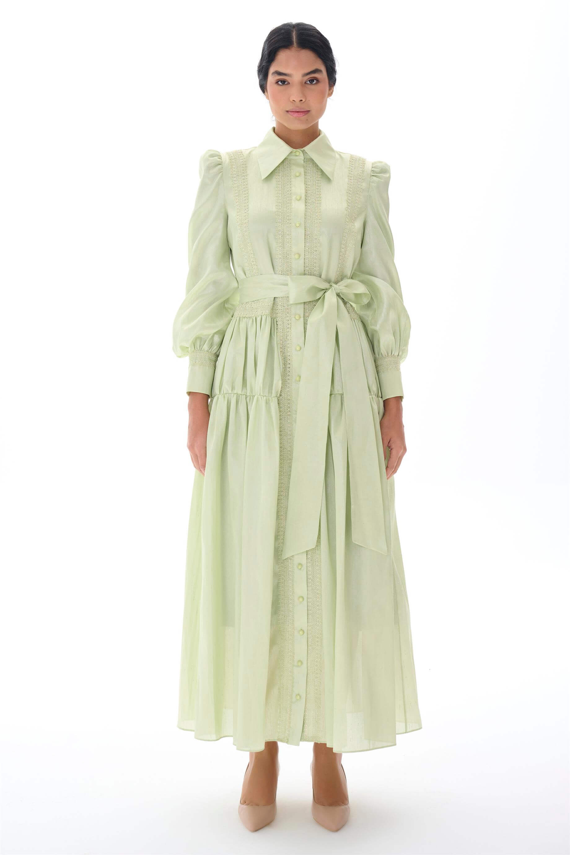 Miha-Dantel Şeri̇t Detaylı Tafta Elbi̇se-Elbise-5-Milagron.com