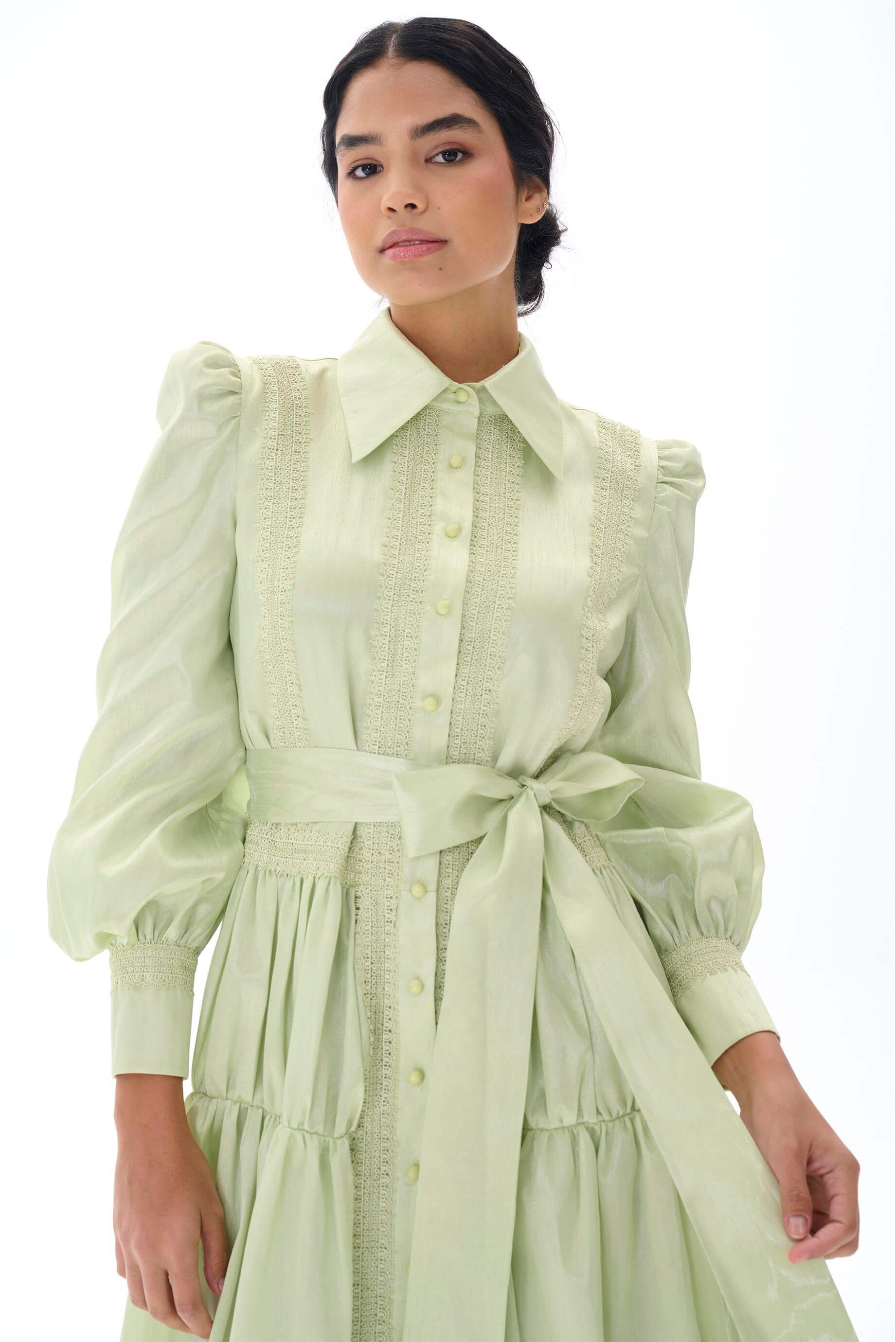 Miha-Dantel Şeri̇t Detaylı Tafta Elbi̇se-Elbise-8-Milagron.com