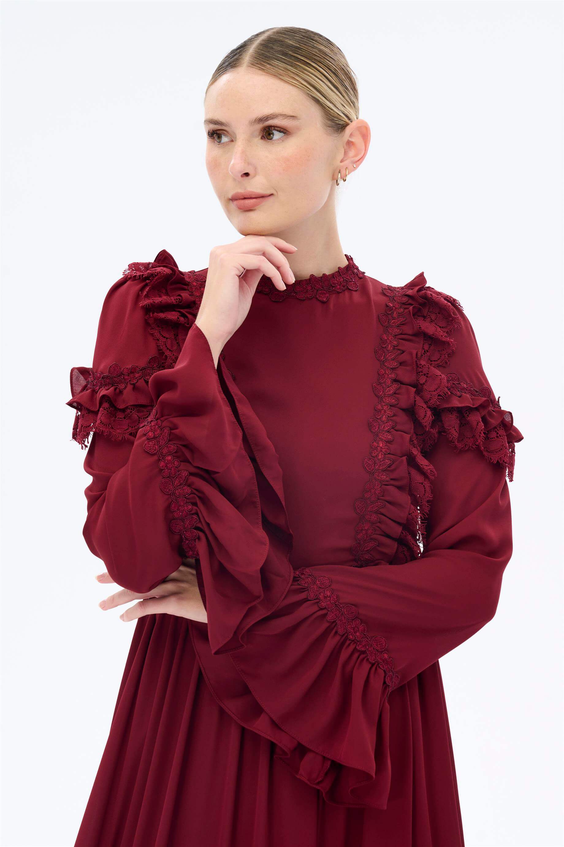 Miha-Dantelli̇ Zari̇f Elbi̇se Bordo-Elbise-4-Milagron.com