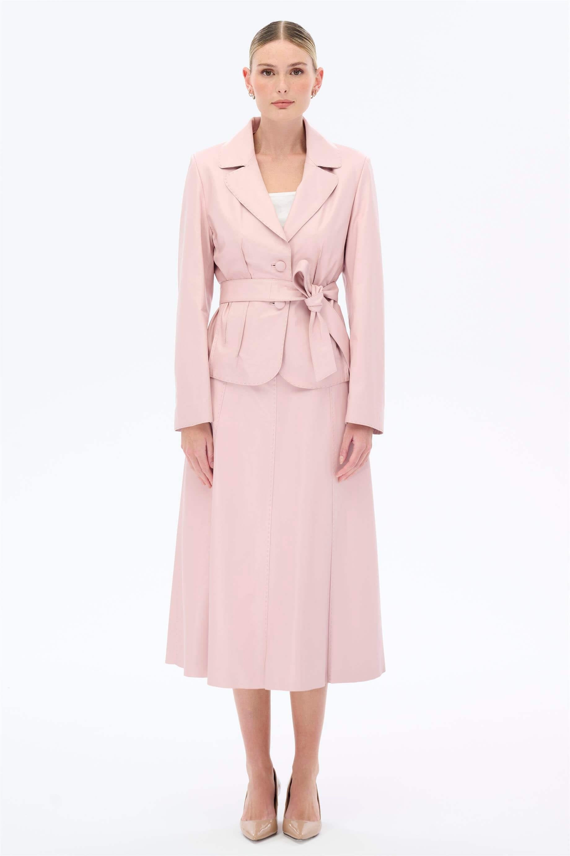 Miha-Deri̇ Etek Ceket Takım Pembe-Alt - Üst Takım-1-Milagron.com