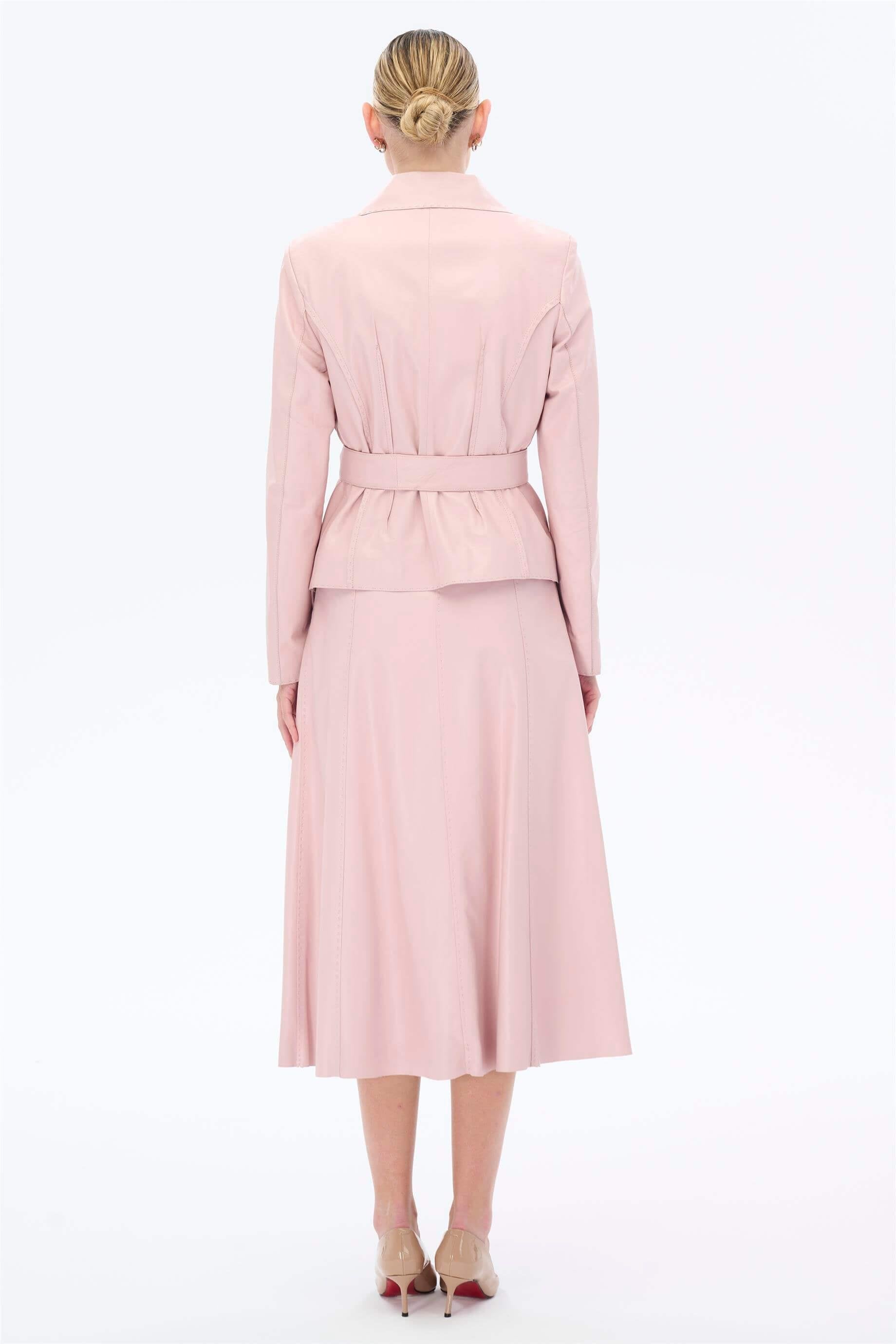 Miha-Deri̇ Etek Ceket Takım Pembe-Alt - Üst Takım-2-Milagron.com