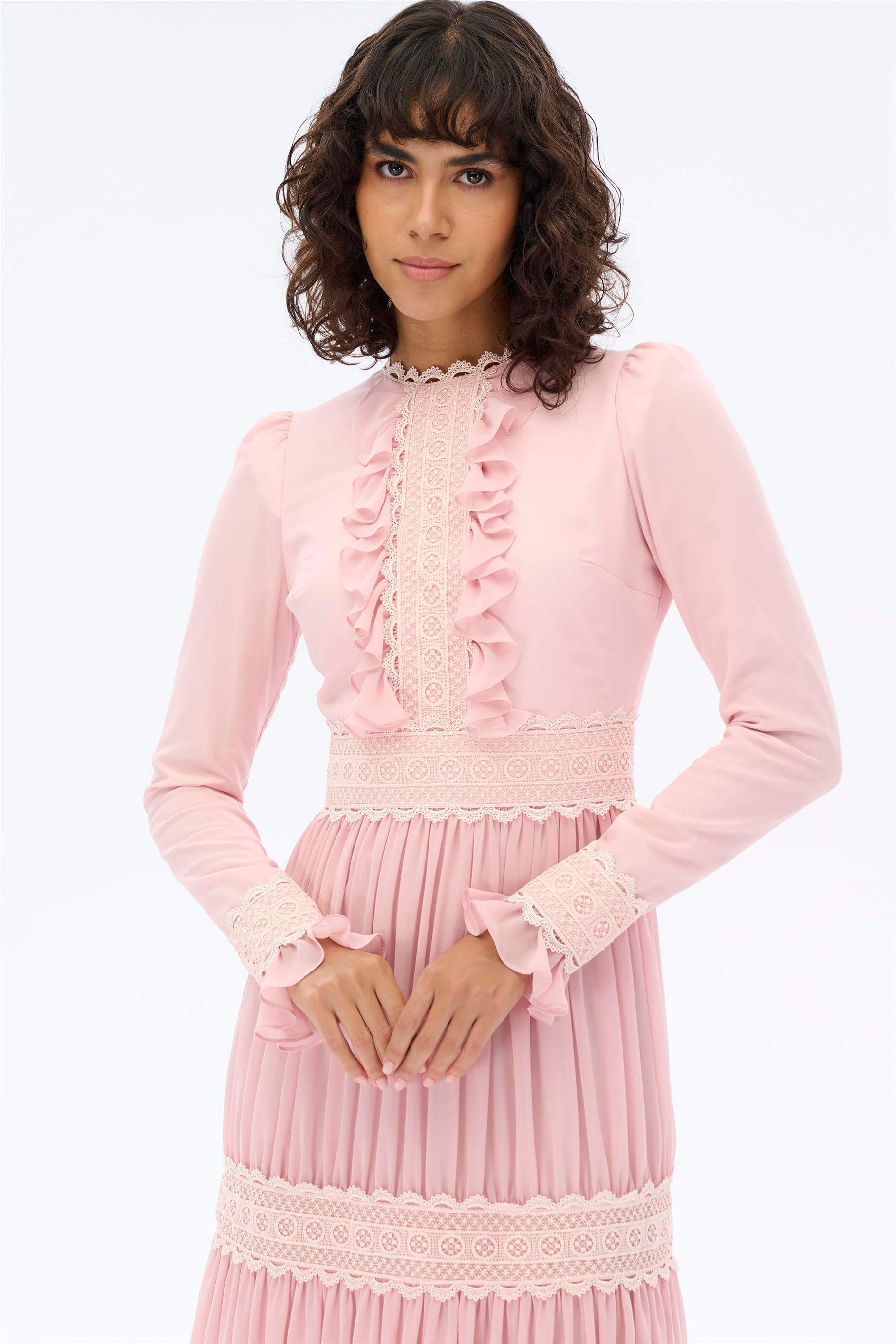 Miha-Eteği̇ Büzgü Dantelli̇ Elbi̇se-Elbise-4-Milagron.com