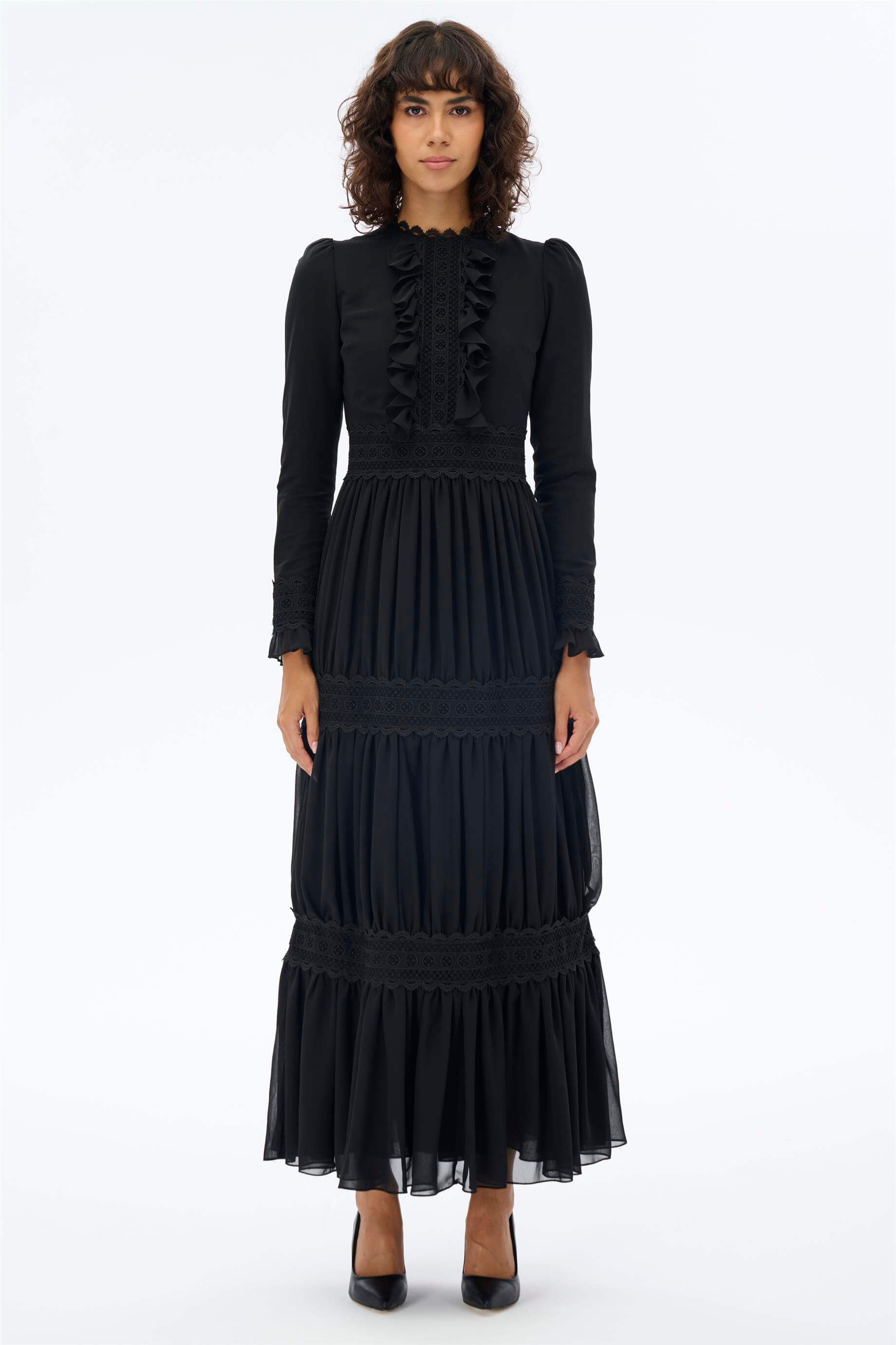 Miha-Eteği̇ Büzgü Dantelli̇ Elbi̇se-Elbise-5-Milagron.com