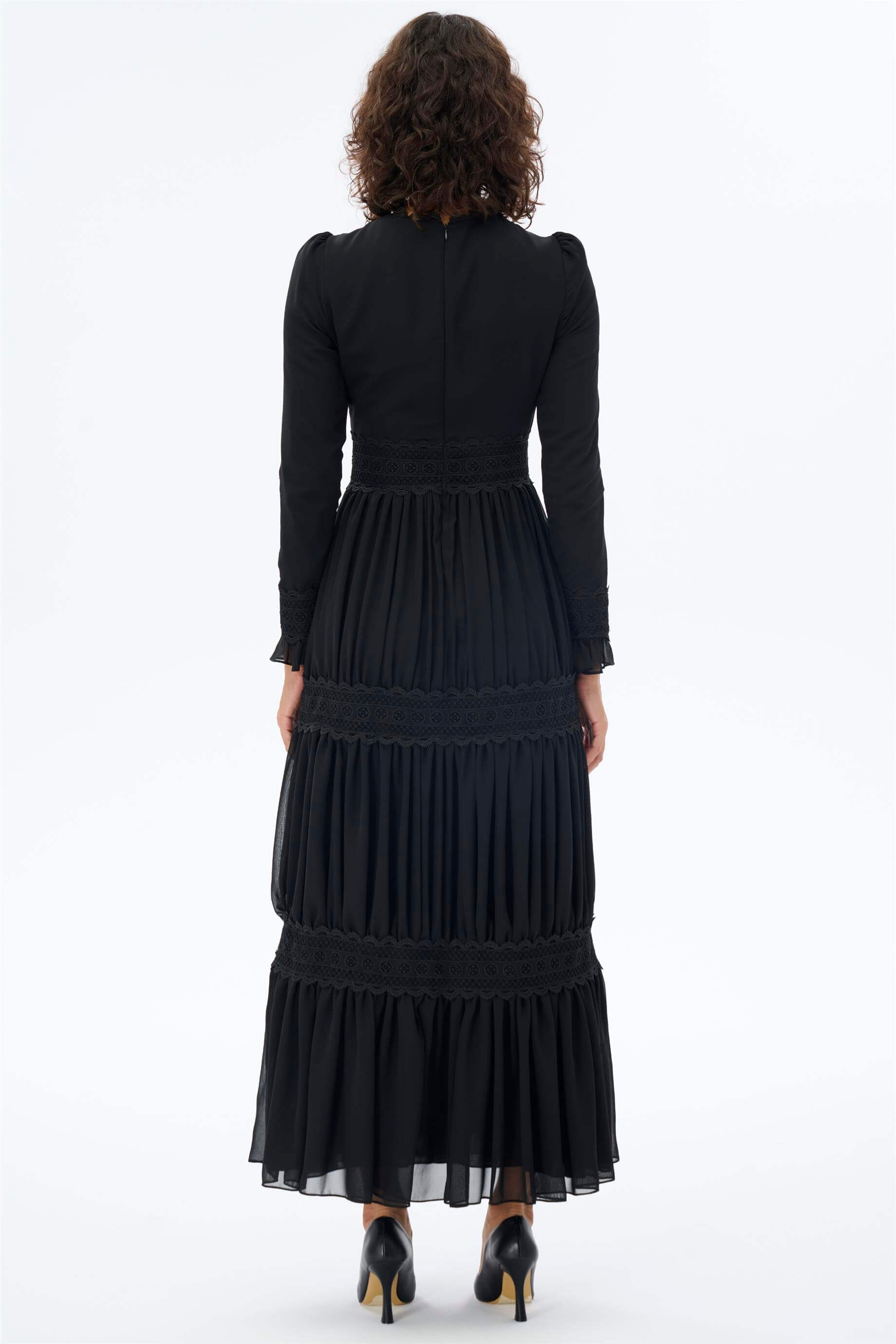 Miha-Eteği̇ Büzgü Dantelli̇ Elbi̇se-Elbise-7-Milagron.com