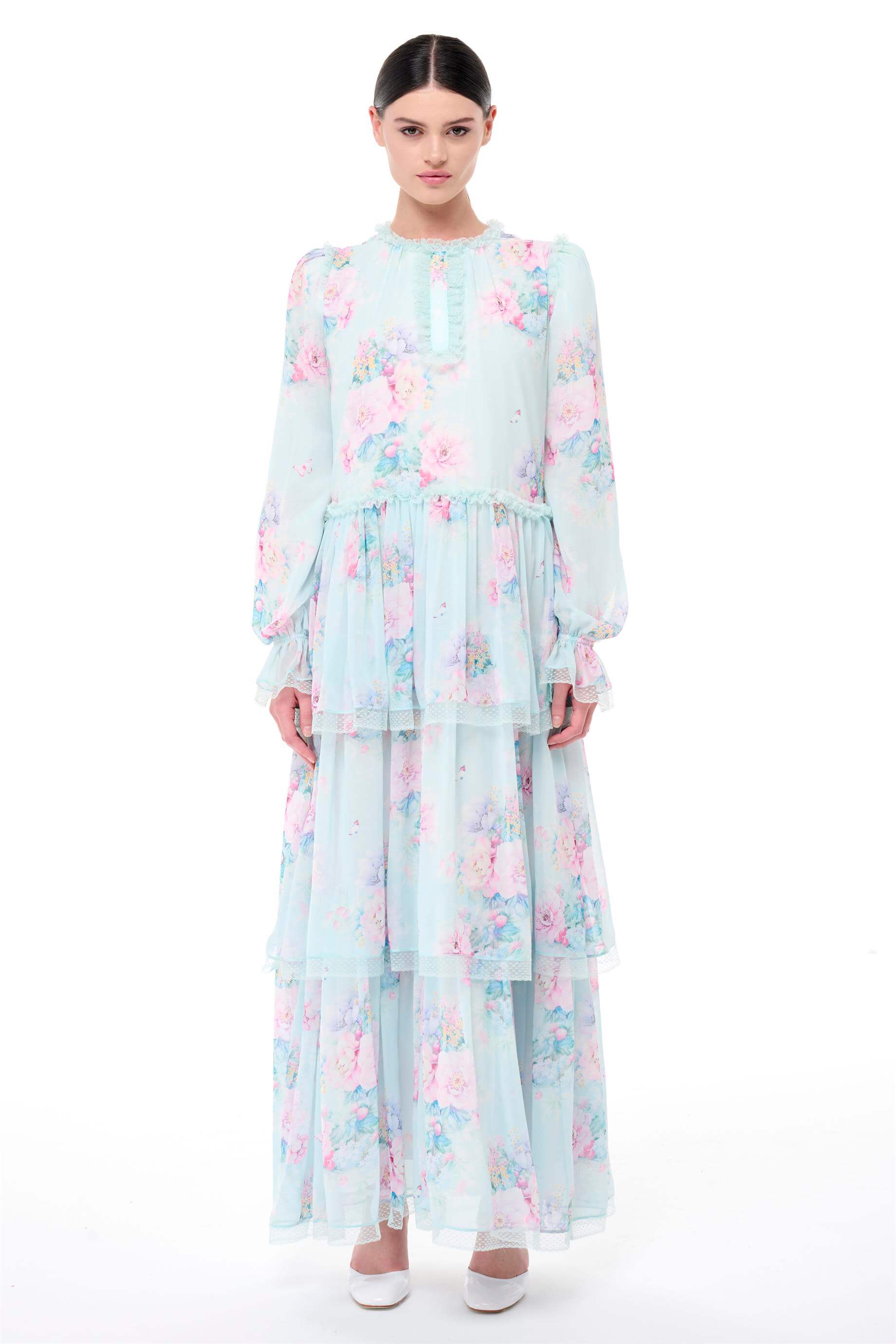 Miha-Eteği̇ Kat Kat Dantel Detaylı Elbi̇se-Elbise-1-Milagron.com