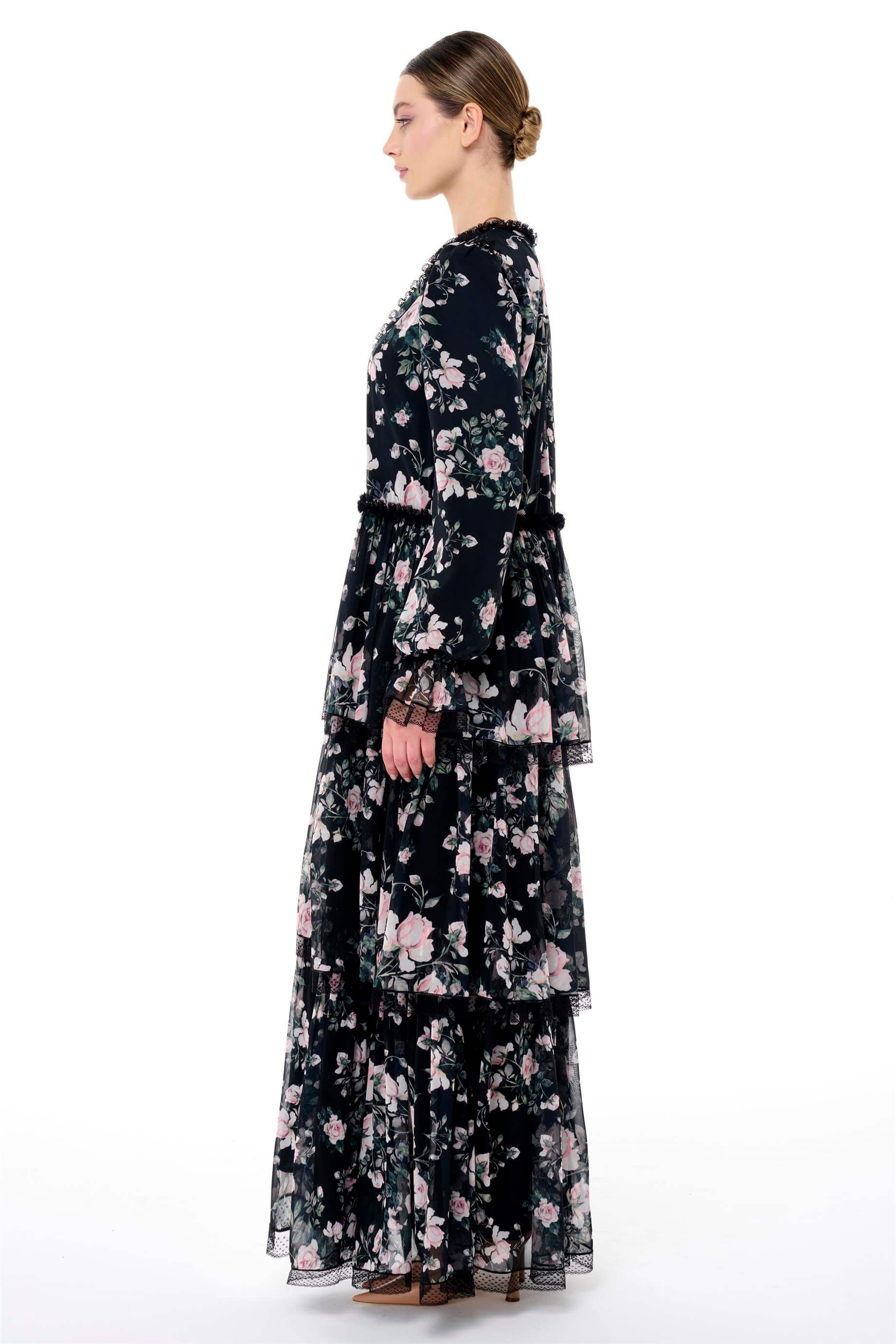 Miha-Eteği̇ Kat Kat Dantel Detaylı Elbi̇se-Elbise-10-Milagron.com