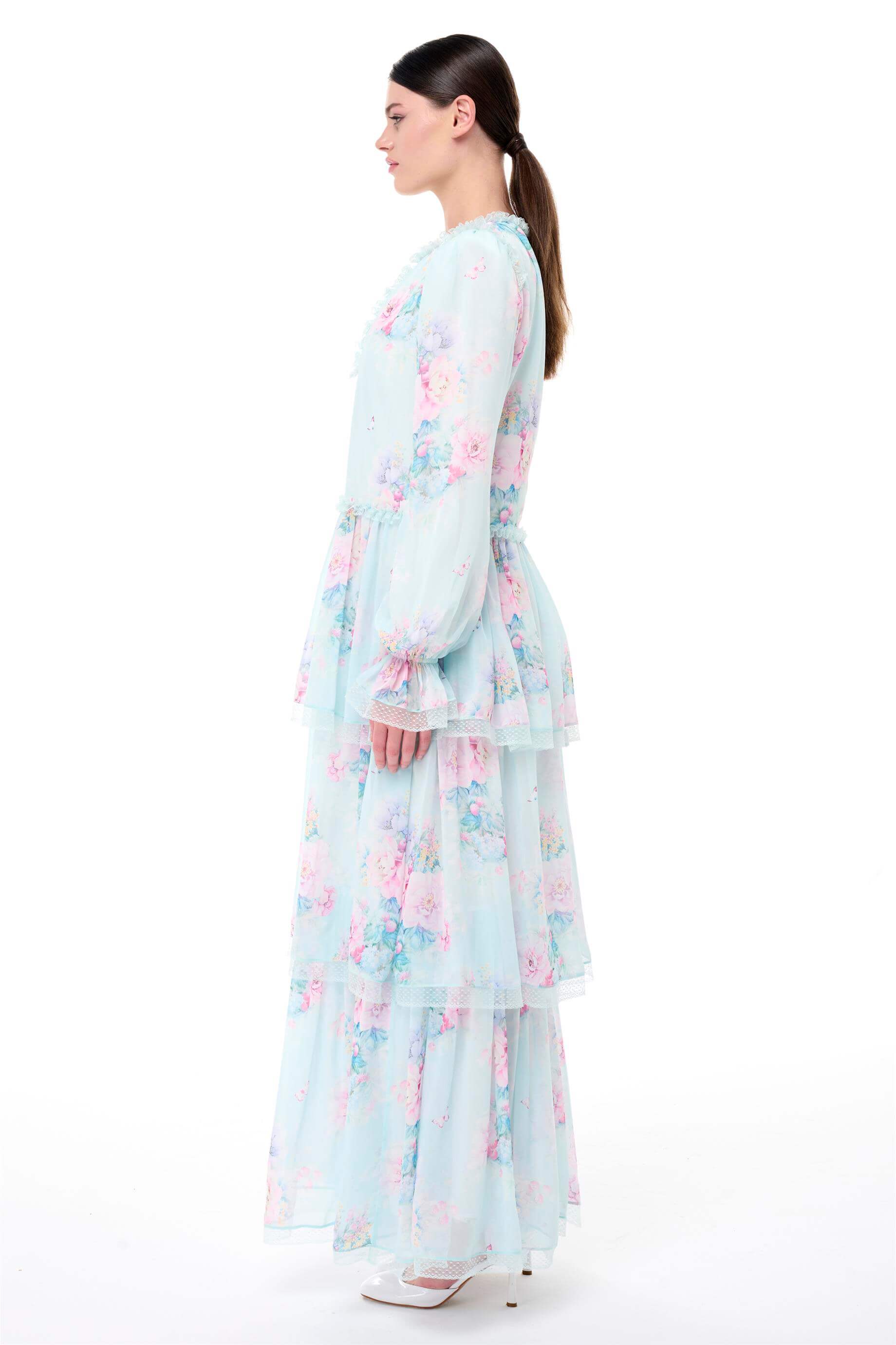 Miha-Eteği̇ Kat Kat Dantel Detaylı Elbi̇se-Elbise-2-Milagron.com