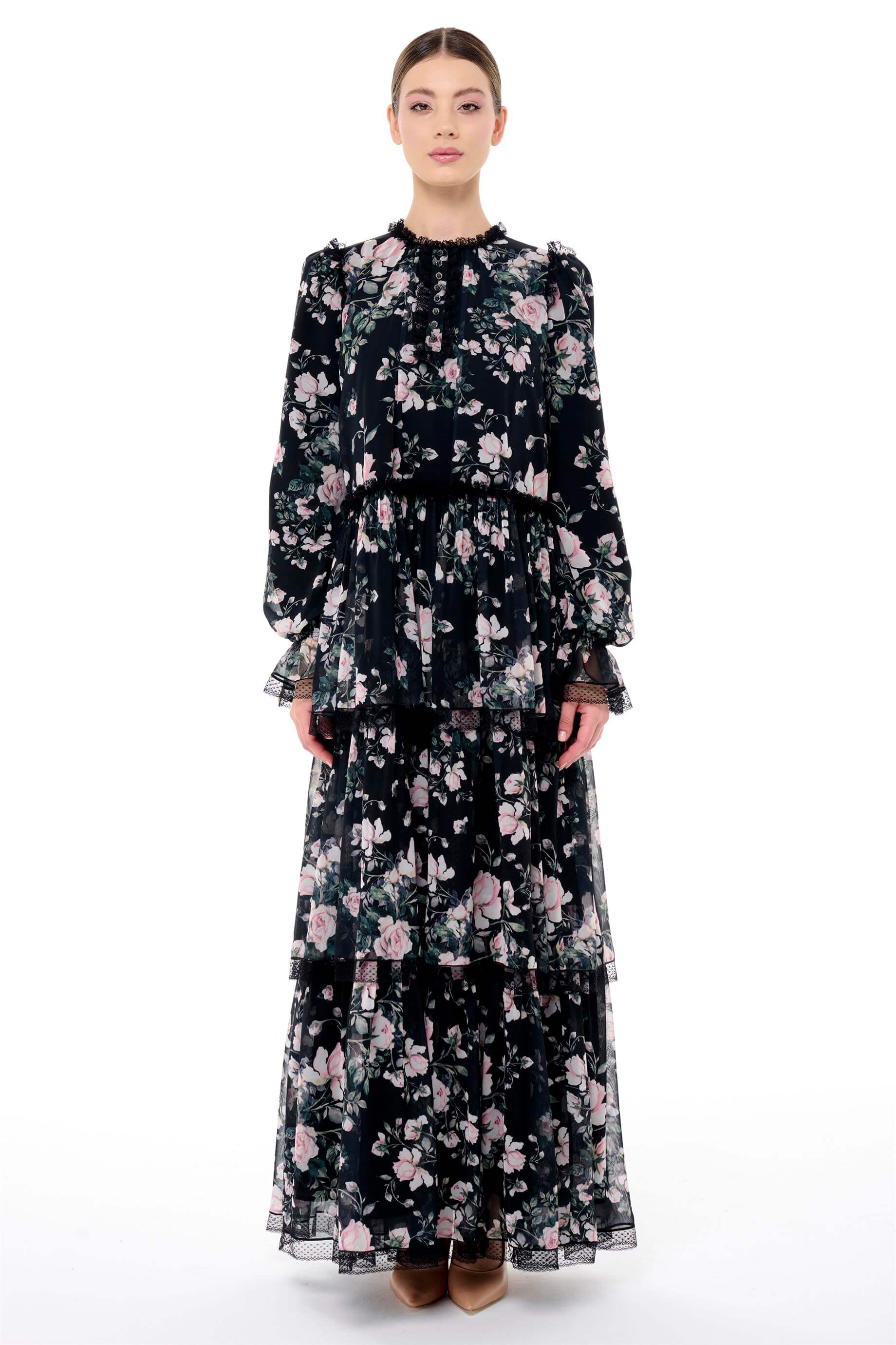 Miha-Eteği̇ Kat Kat Dantel Detaylı Elbi̇se-Elbise-9-Milagron.com