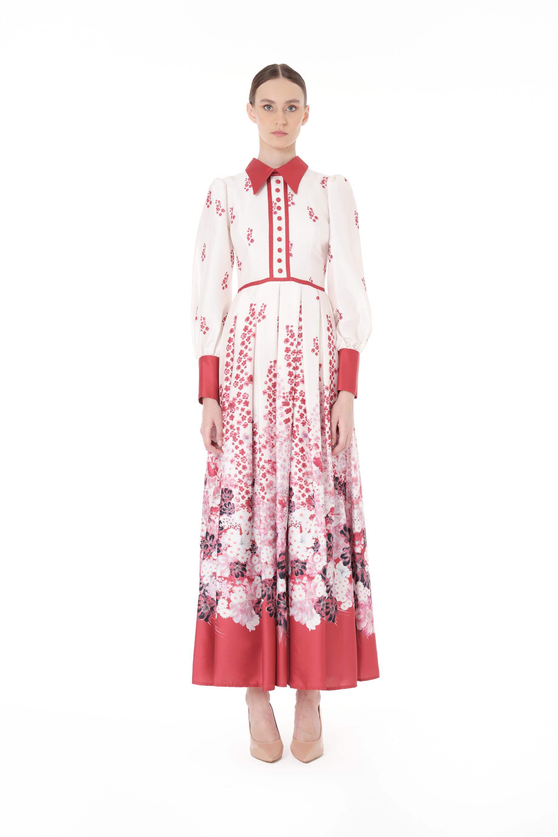 Miha-Eteği̇ Pi̇leli̇ Bi̇ye Detaylı Uzun Elbi̇se-Elbise-1-Milagron.com