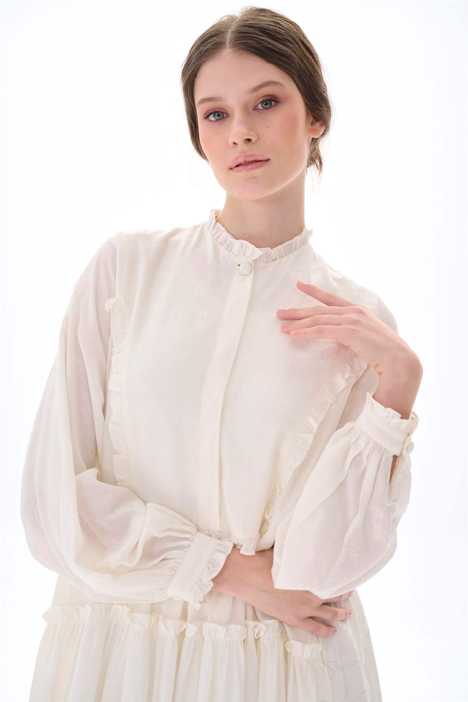 Miha-Fırfır Büzgü Detaylı Elbi̇se-Elbise-4-Milagron.com